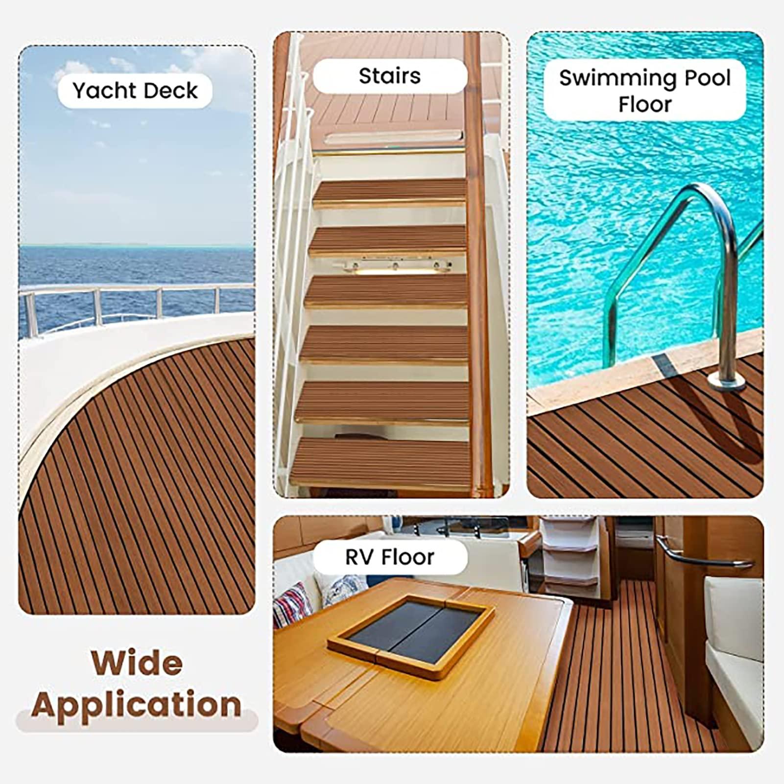 PTHTBL EVA Foam Boat Flooring Decking Sea Deck Marine Flooring Non-Slip Self-Adhesive Decking Sheet for Motorboat RV Yacht Kayak Surfboard Swimming Pool Stairs,240x45x0.5cm