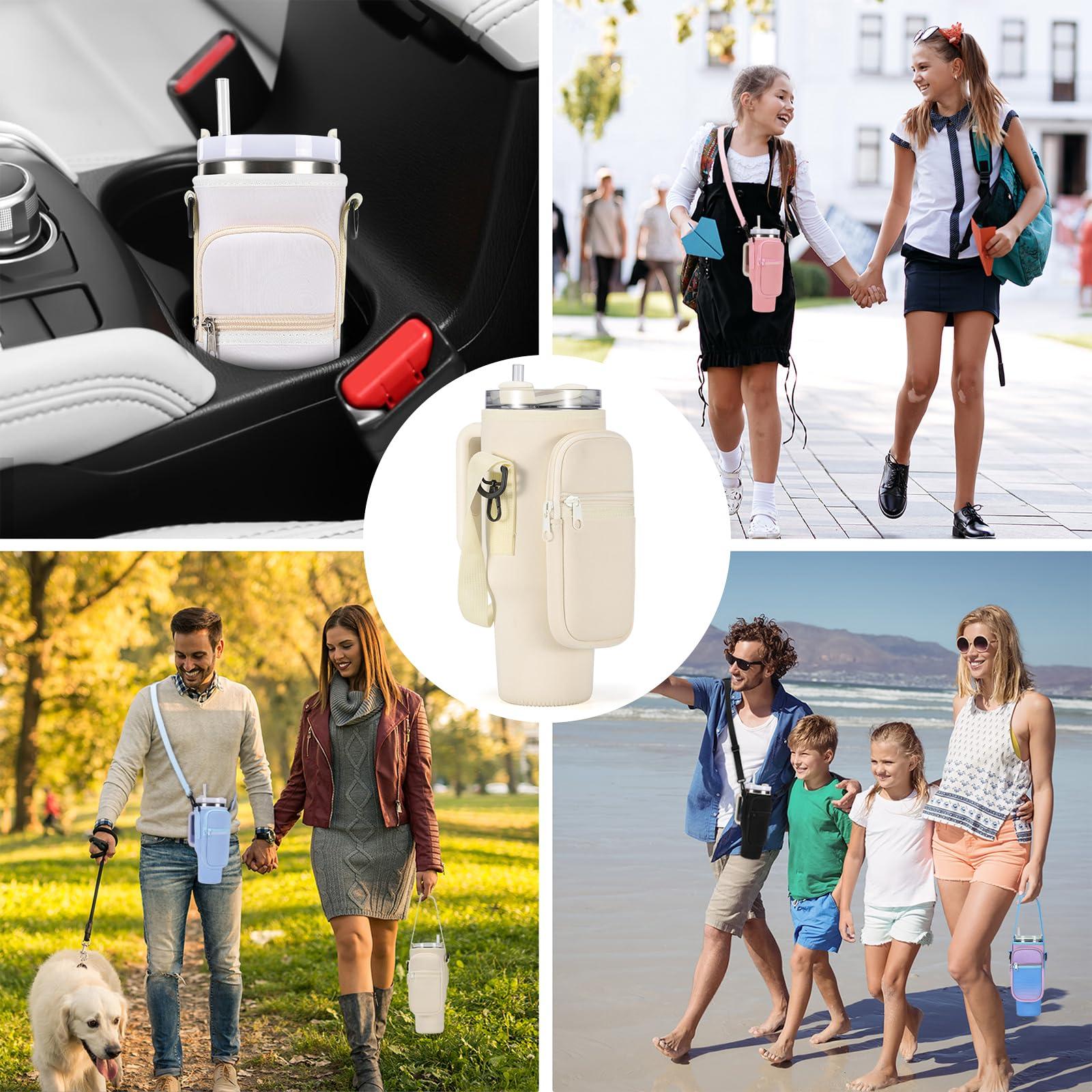 GOEWY GOEWY Water Bottle Carrier Bag for Stanley 40 oz Tumbler with Phone Pocket Neoprene Water Bottle Holder with Shoulder & Handheld Strap Stanley Cup Accessories