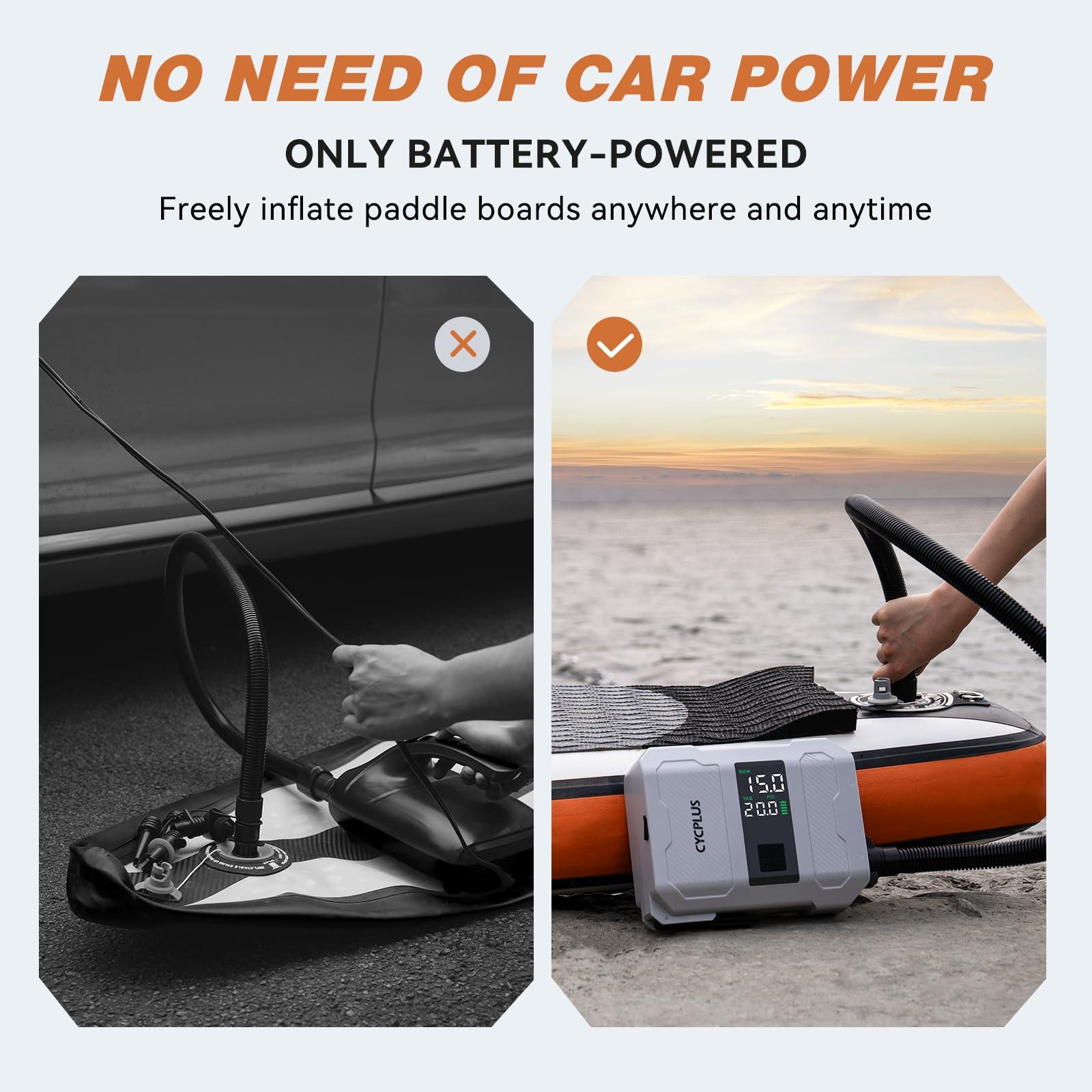 CYCPLUS CYCPLUS 20PSI Rechargeable Paddleboard Pump - Intelligent Fast Dual-Stage Inflation, Deflation Function, Auto-Off &Dual LED Display, Suitable for Stand-Up Paddleboard, Inflatable Boat Tent Mattress