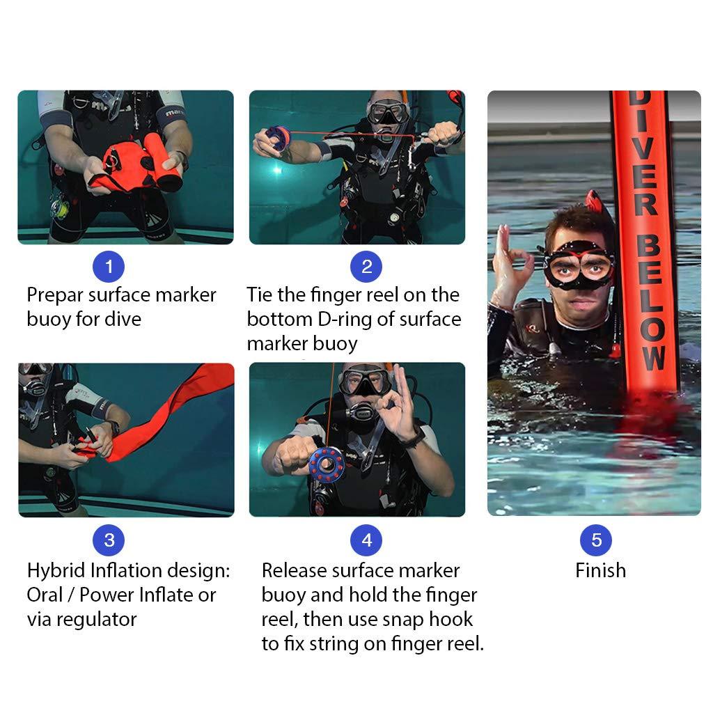 Seafard 4ft Red Scuba Diving SMB, Open Bottom Surface Marker Buoy with Safety Sausage with 49ft Alloy Dive Reel and Double-Ended Bolt Clip for Underwater Sports-Gray