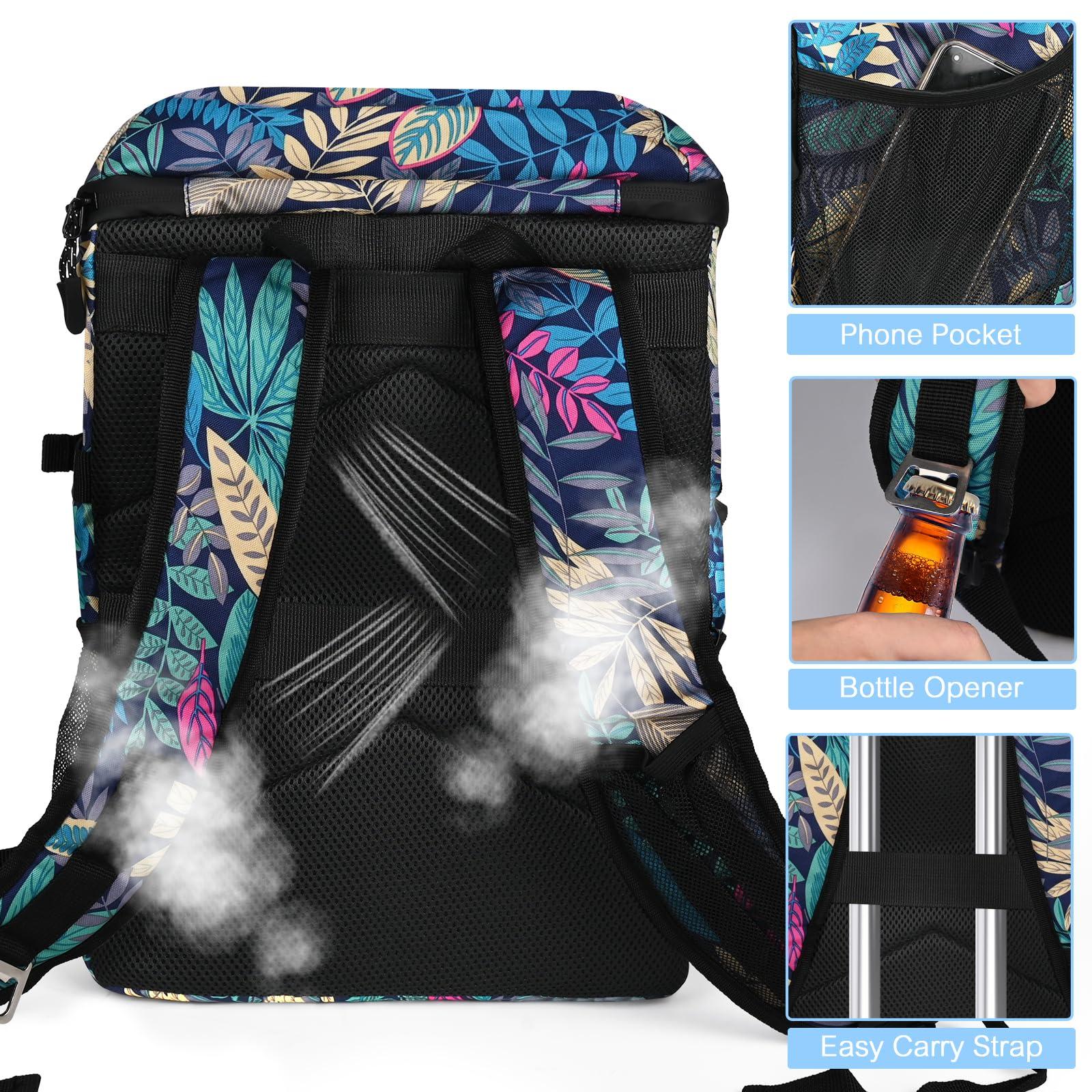 HXLGMD HXLGMD Backpack Coolers Insulated Leak Proof 30 Cans, Soft Sided Insulated Cooler Bags Ice Chest Backpack for Beach Travel Camping, with Reusable Ice Packs, Tropical Leaves
