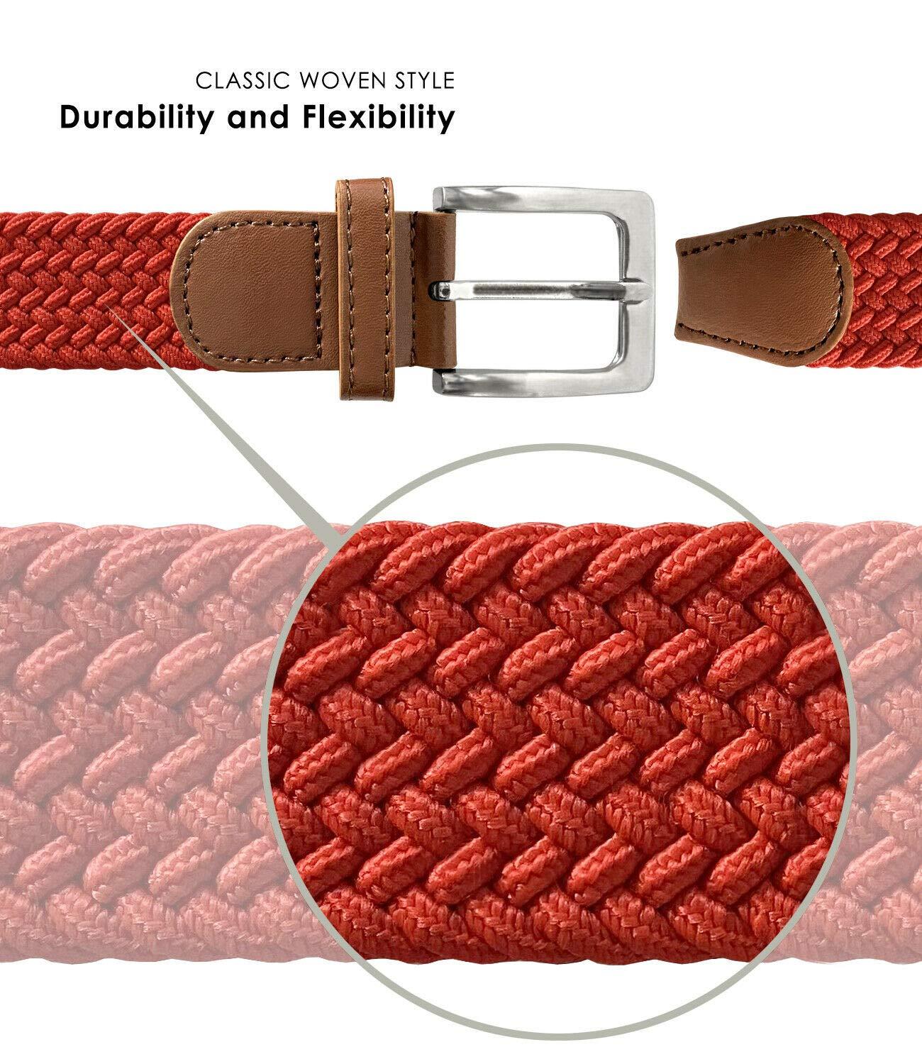 Belts.com Women's Stretch Belt Braided Elastic Stretch Belt Casual Weave Canvas Fabric Woven Belt 1-3/8" Wide (N/B/BL, S)