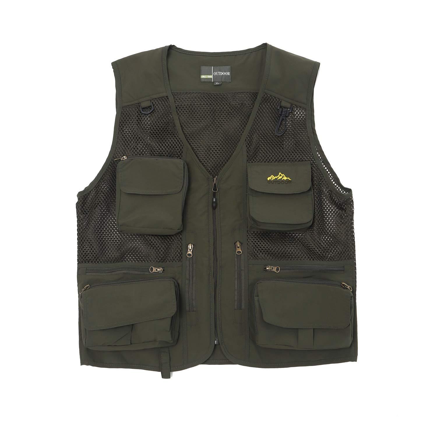 Ziker Ziker Men's Mesh Breathable Openwork Camouflage Journalist Photographer Fishing Vest Waistcoat Jacket Coat (as1, alpha, s, regular, regular, Army Green02)