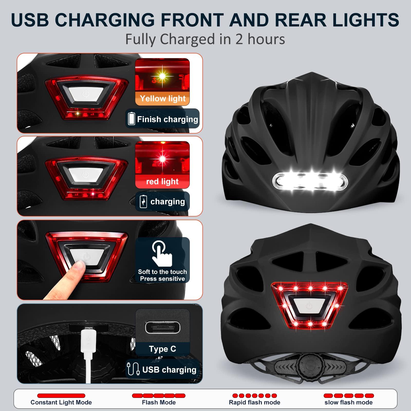 Gudook Gudook Bike Helmet with LED Light: Bicycle Helmets for Men & Women & Adults with Front and Rear Lights Adjustable Cycling Helmet for Urban Commuter Mountain Road Biker