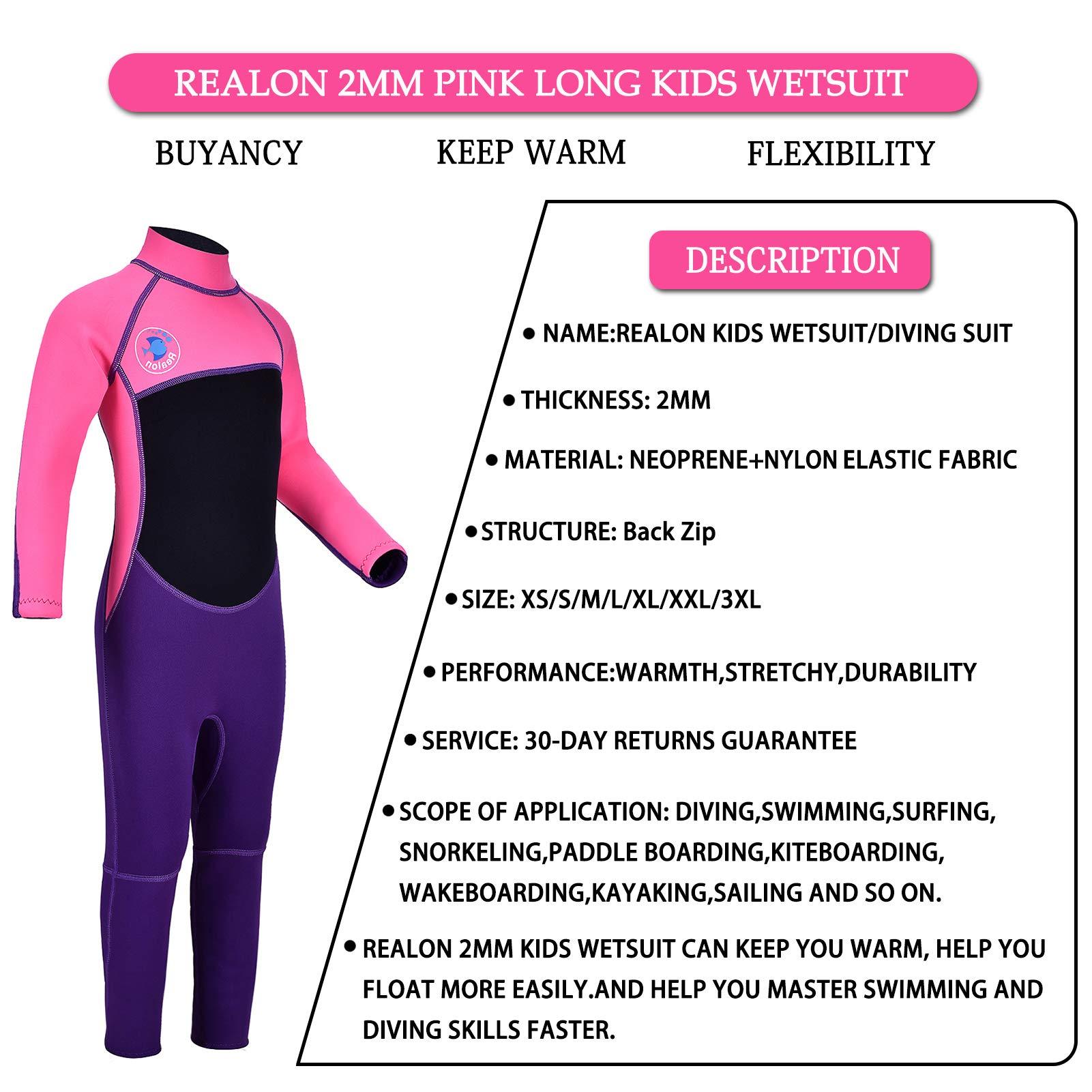 REALON REALON Kids Full Wetsuit Toddler Boys Girls and Youth 2.5mm 3mm Neoprene Child Wet Suit Back Zipper Thermal Swimsuits for Diving Surfing Swimming Water Sprot
