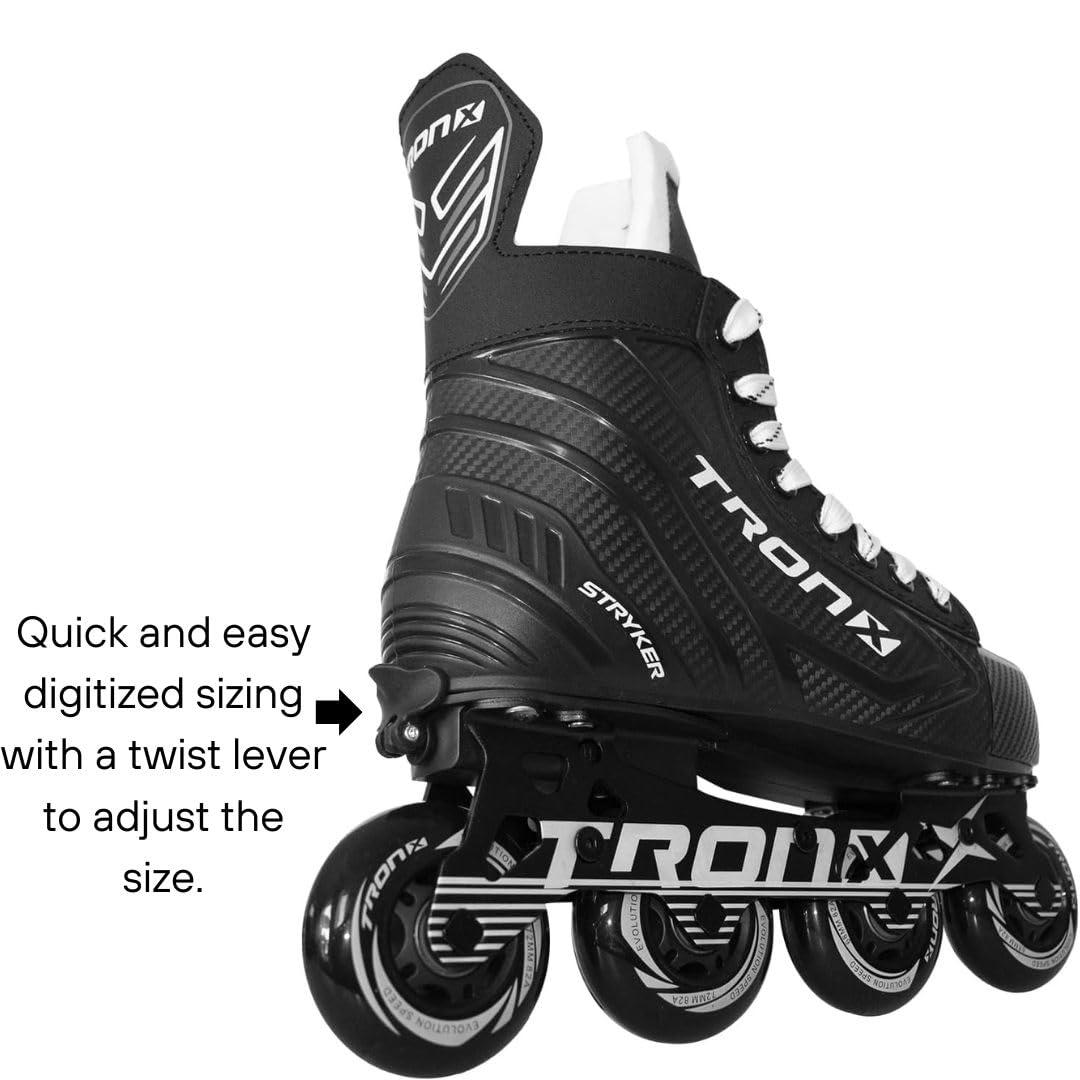 TronX TronX Stryker Adjustable Senior Intermediate Junior Youth Roller Inline Hockey Skates, 2024 New Model (YTH Skate 11-1 (Shoe Size 13-3))