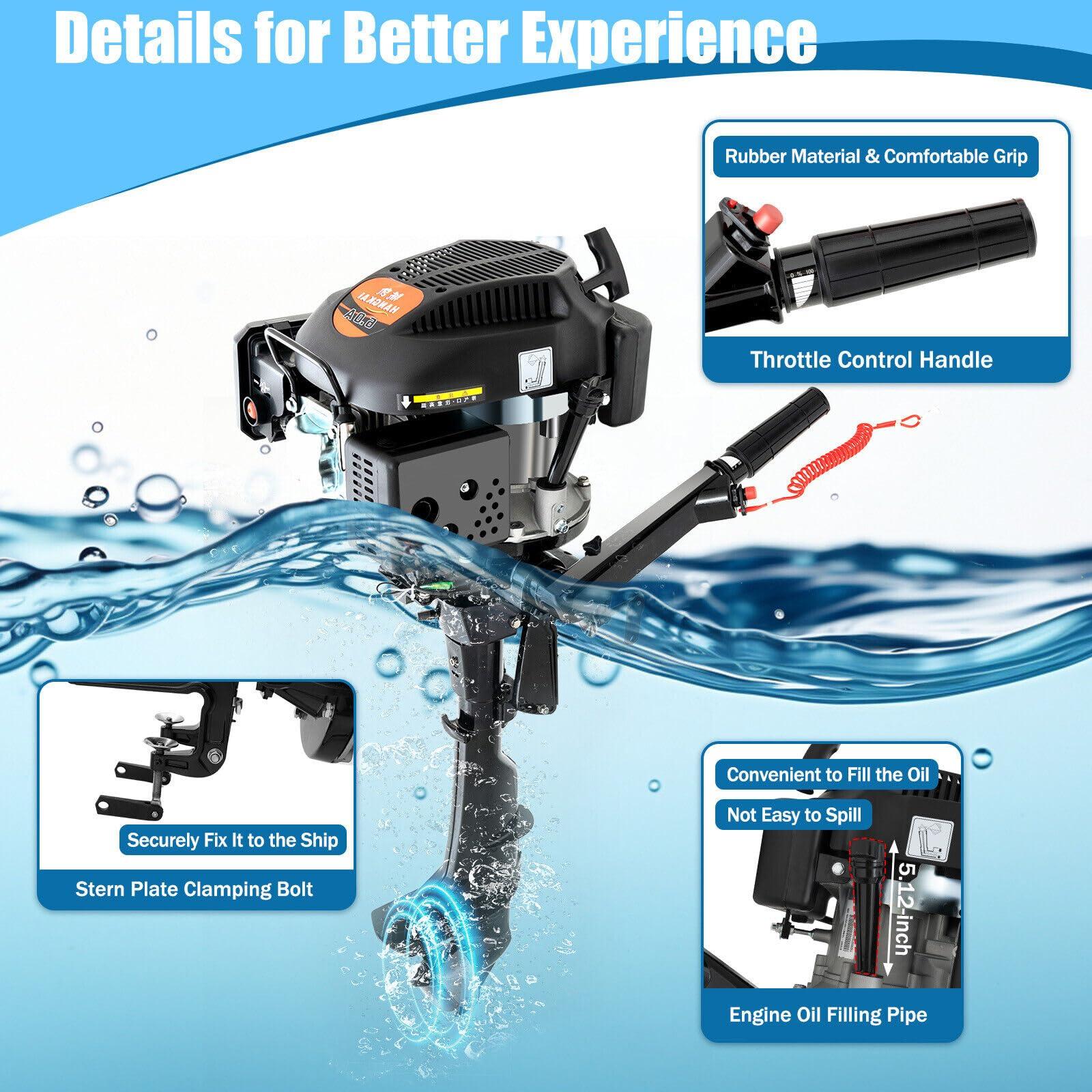 Gosangom 4 Stroke 6HP Heavy Duty Outboard Engine Marine Engine, Fishing Boat Engine with Air Cooling System.