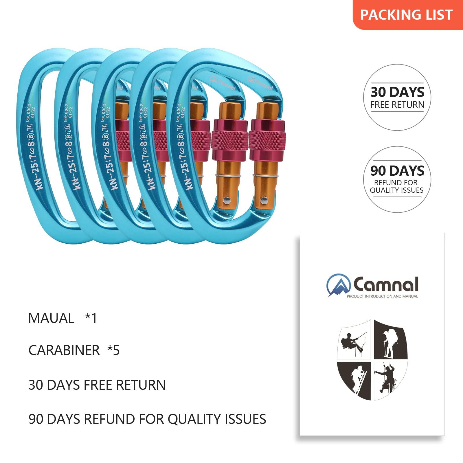 CAMNAL CAMNAL Heavy Duty Carabiner UIAA Certified Locking Carabiner 25KN (about 5620 lbs) Screw Lock Carabiner D Shape Carabiner Clip for Rock Climbing, Mountaineer, Aerial Work