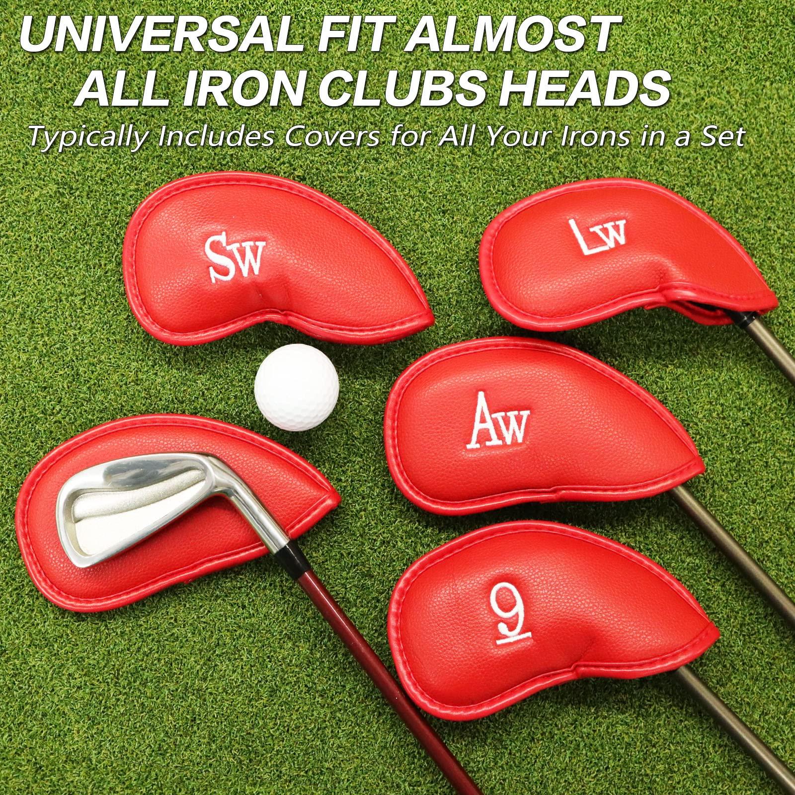 FINGER TEN FINGER TEN Golf Iron Head Covers Value 8/11/12 Piece Set, Synthetic Leather Deluxe Club Headcover, Universal Fit Main Iron Clubs Gift Set (1 Side-Red)