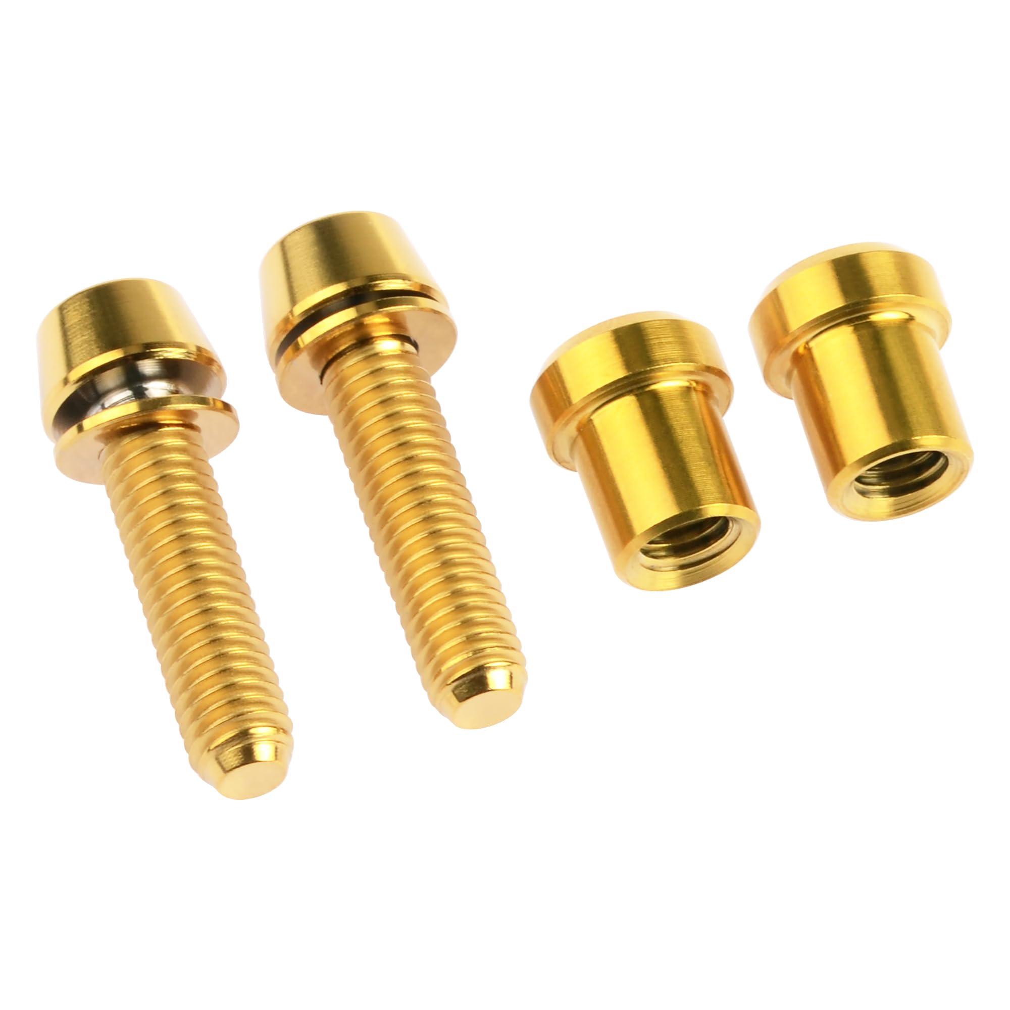 Wanyifa Wanyifa Titanium M5x16 18 20mm Bolt with Washer Hex Head Screw Steerer Clamp Nut for Bicycle Stem Front Forking Lock (Gold Taper Head, M5x20mm)