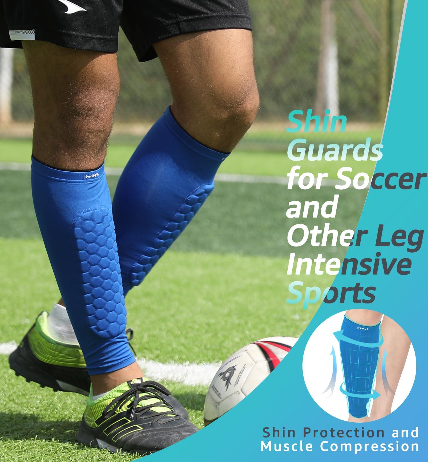 HiRui HiRui Soccer Shin Guards Shin Pads for Kids Youth Adult, Calf Compression Sleeve with Honeycomb Pads, Support for Shin Splint Baseball Boxing Kickboxing MTB, Lightweight(1PAIR)(Blue, XL)