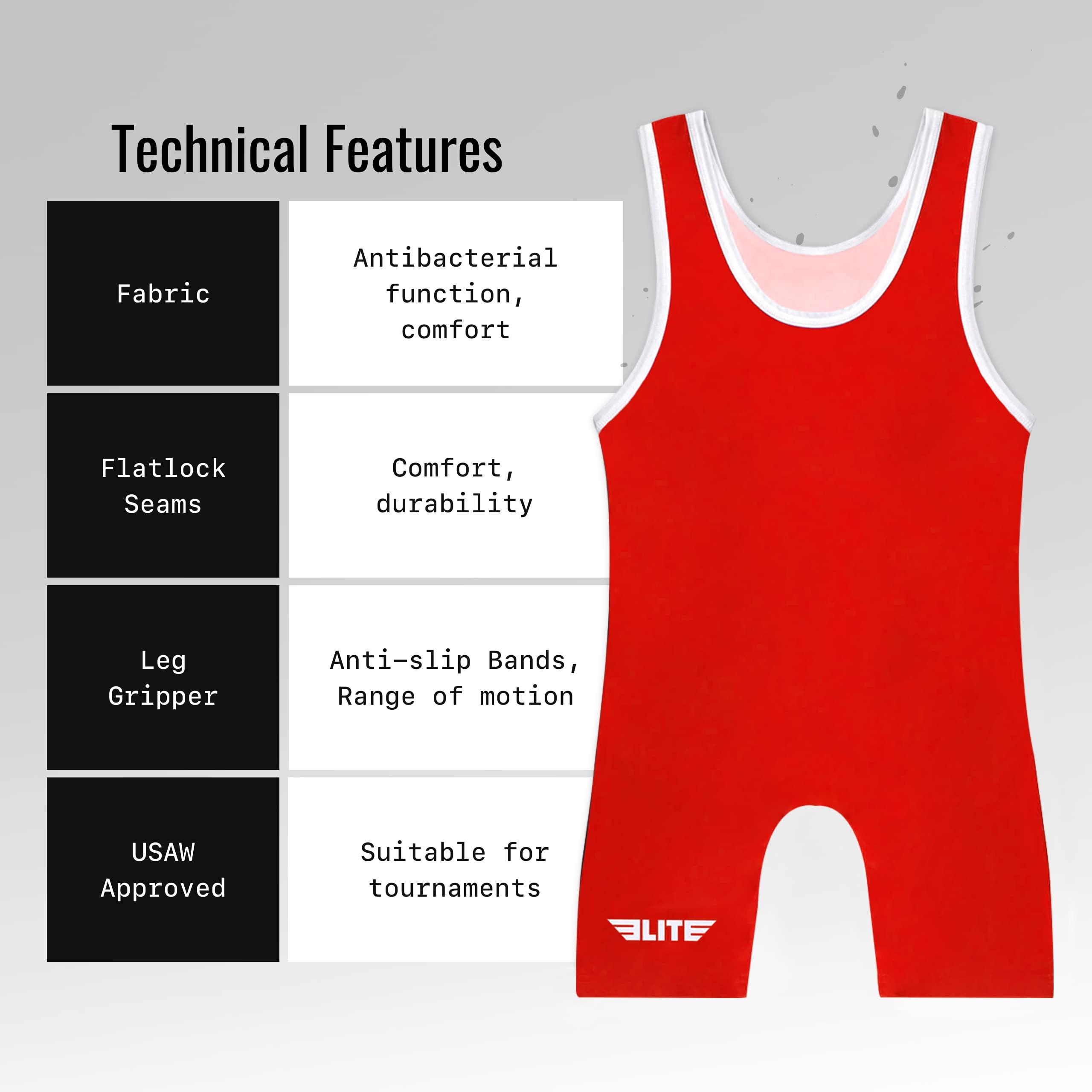 Elite Sports Elite Sports Kids Wrestling Youth Singlet, Standard Boys Wrestling Singlets (Red, Small)