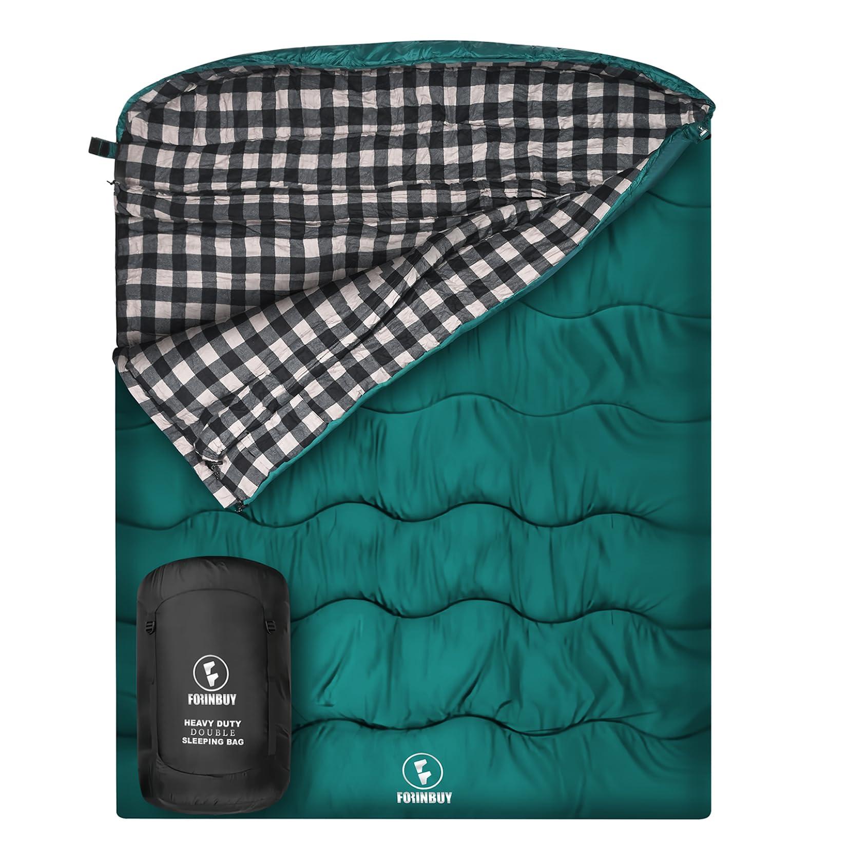 Forinbuy FORINBUY Winter Cotton Flannel Double Sleeping Bag,Queen Size Sleeping Bag for Adults, Cold Weather Waterproof 2 Person Sleeping Bag, Suitable for Couples Family Camping, RV Travel