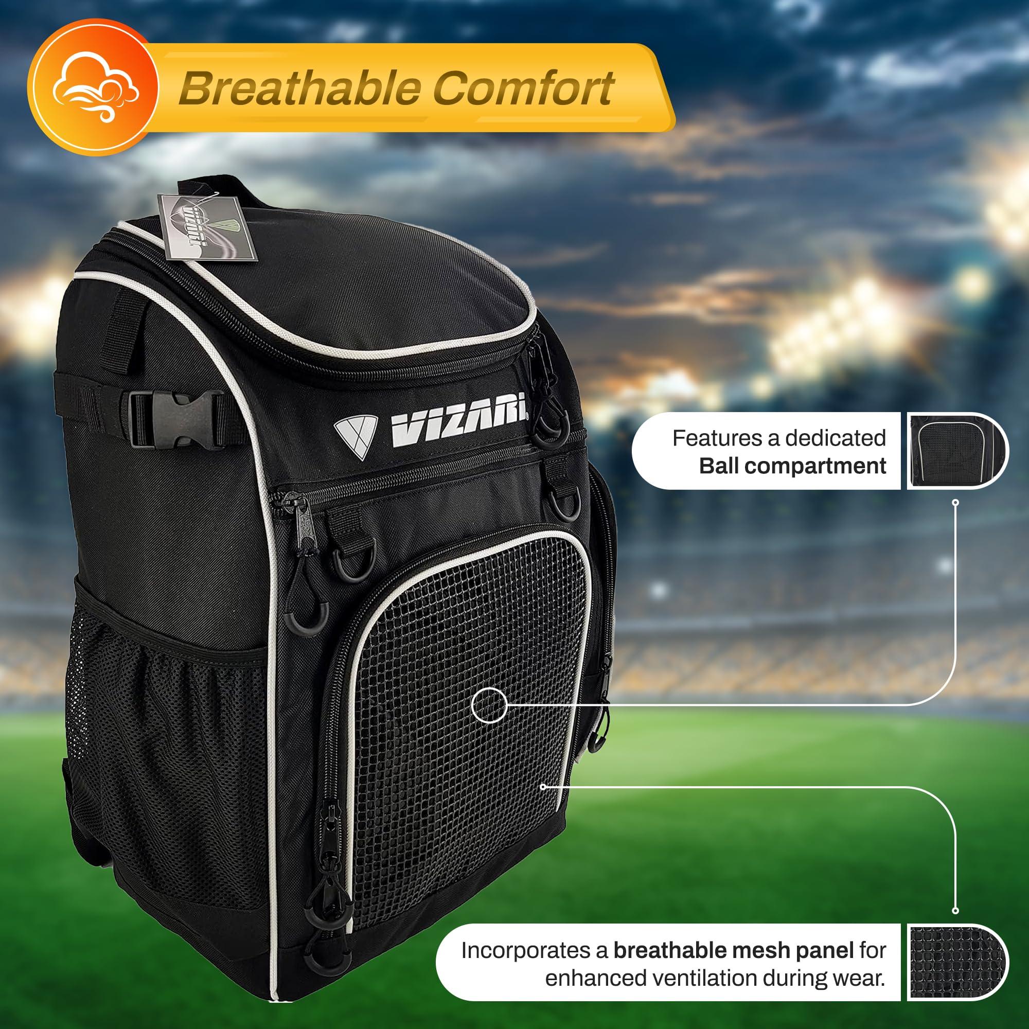 Vizari Vizari Soccer Backpack Soccer Bag | Water resistant Durable Equipment Bag for Football, Basketball, Volleyball | Cleats and Ball Compartment - Black, Blue, Red