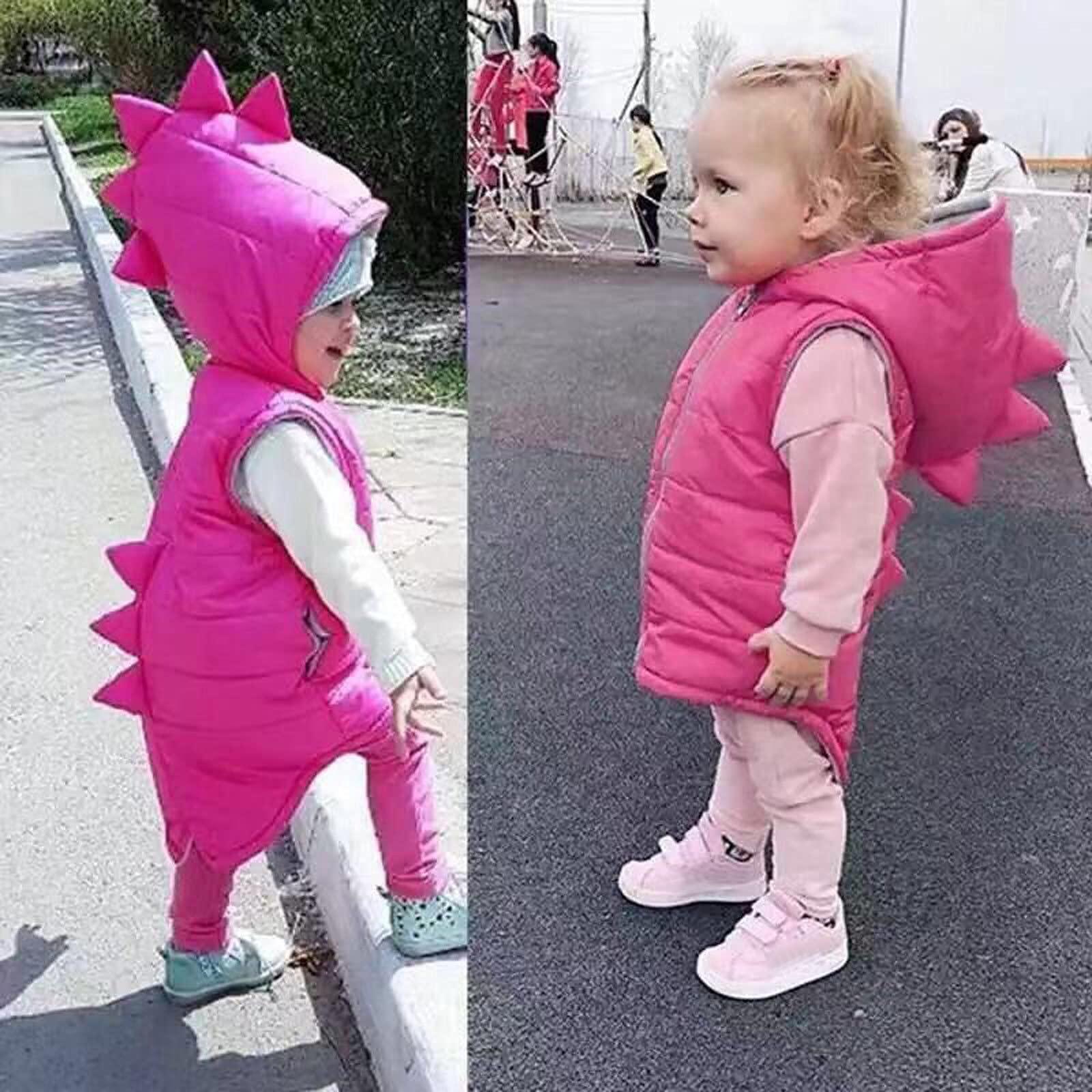 YDNGF YDNGF Toddler Baby Girl Hoodies Vest Outwear 3D Dinosaur Sleeveless Waistcoat Warm Jacket 6M-6Y (Hot Pink, 18-24 Months)