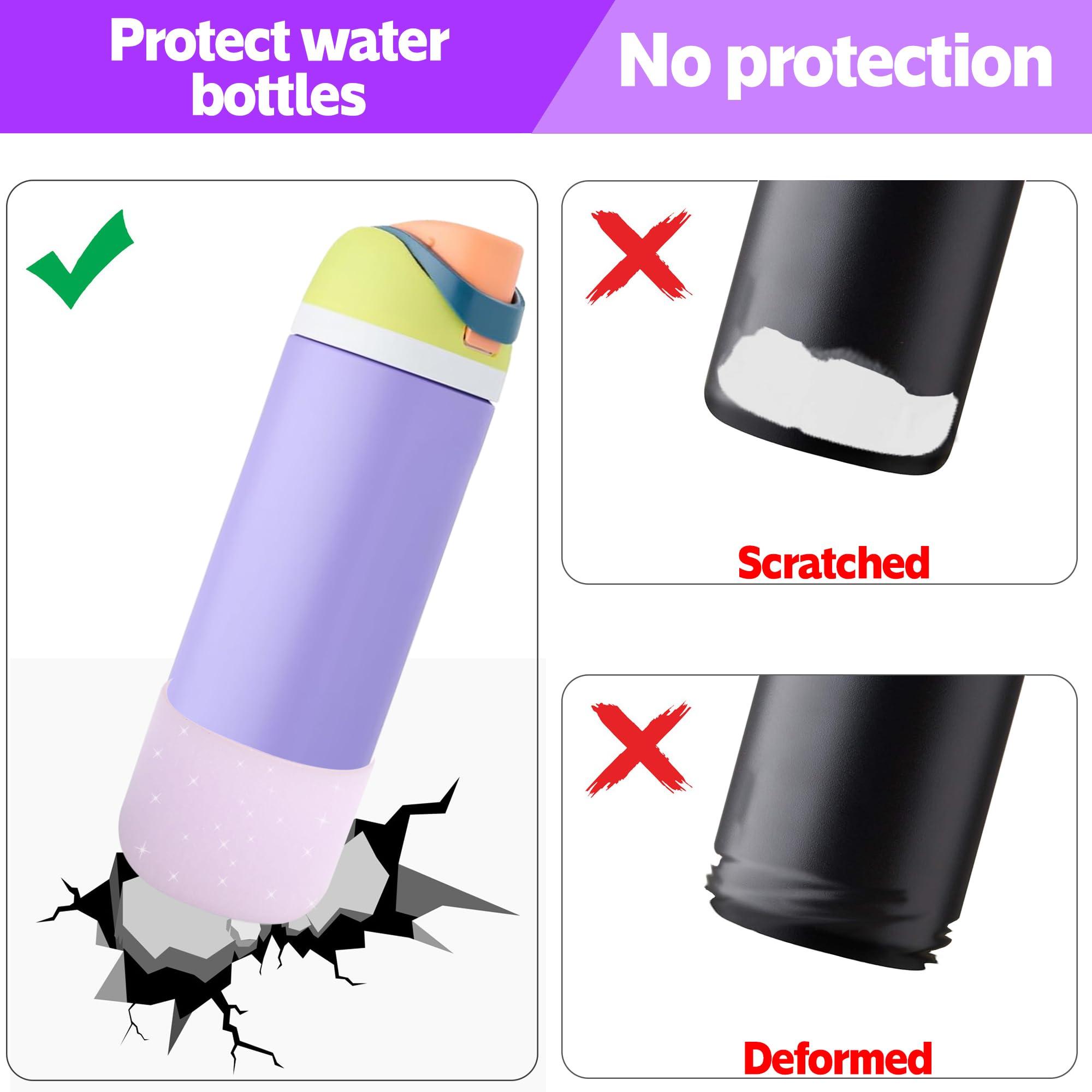 AESKEIA 2PCS Silicone Water Bottle Boot for Owala 24oz 32oz 40oz,Anti-Slip Protective Sleeve Bottom Bumper Protector for FreeSip, Twist, and Flip Stainless Steel Water Bottles (Glitter Light Purple, 24oz)