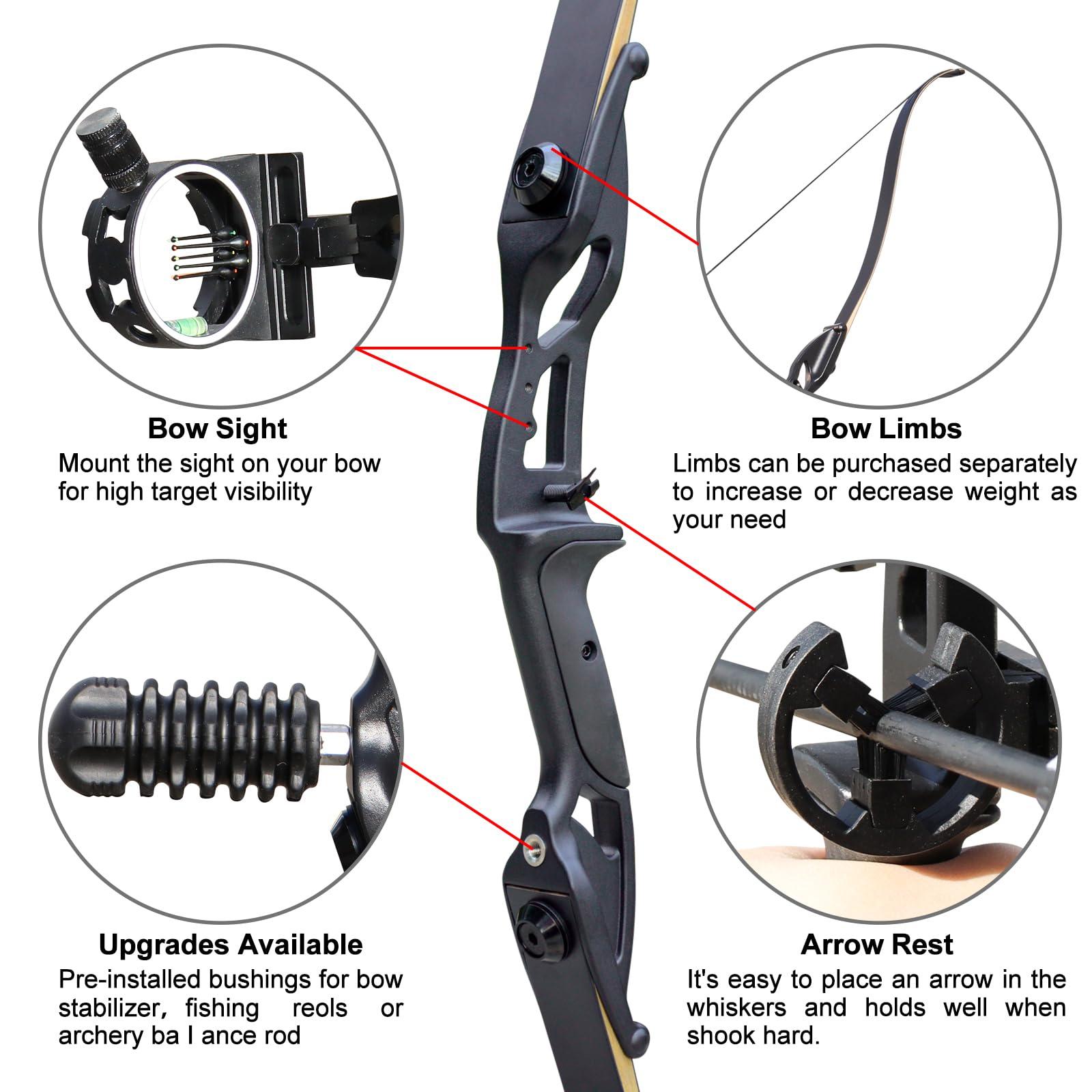 D&Q D&Q Bow and Arrow for Adults Takedown Recurve Bows Hunting Bow Archery Set Adult Longbows Kit 56\" 30-50lb Right Hand Bow Aluminum Alloy Riser for Beginner and Professional Hunting ShootingBlack,45lb