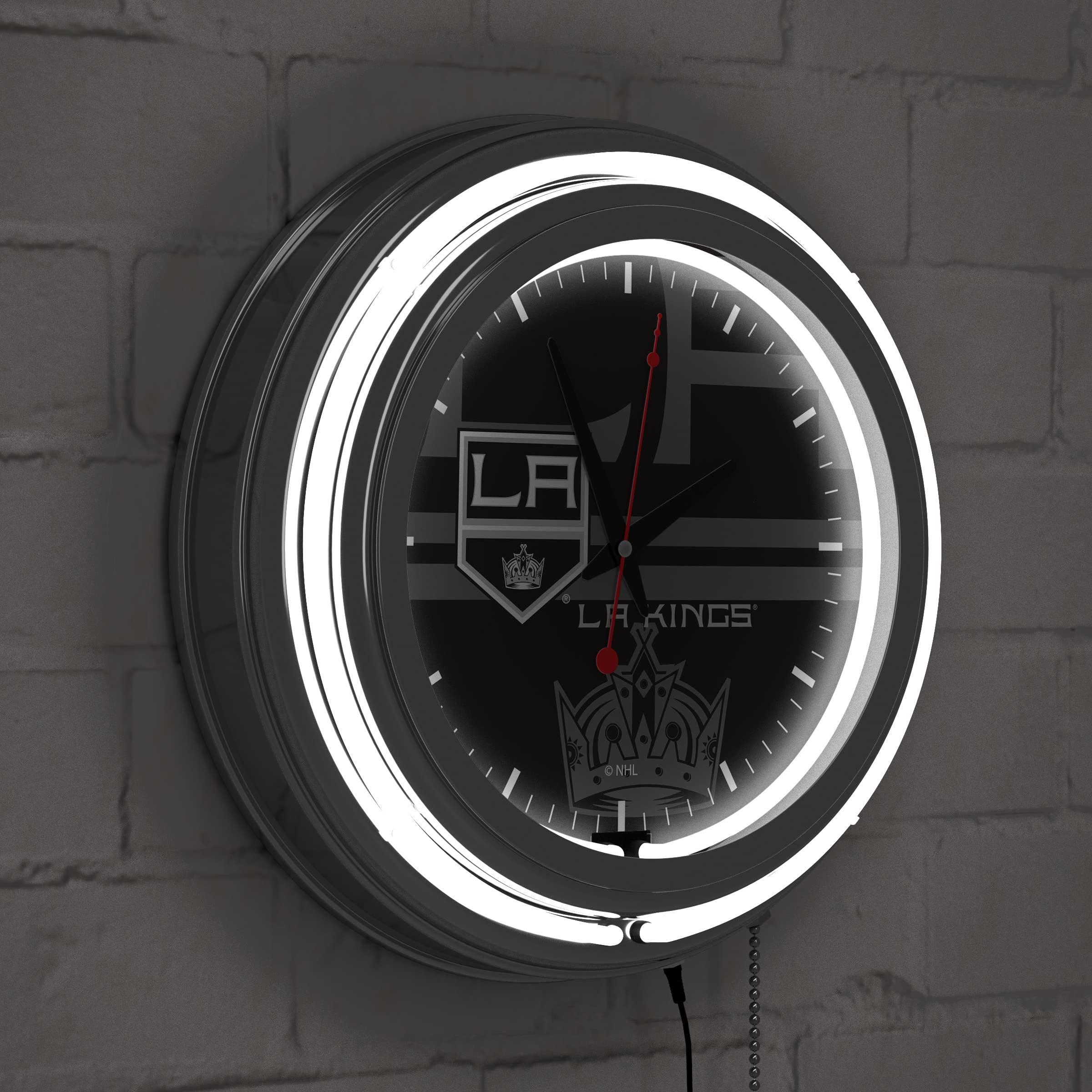 Trademark Global Trademark Global Neon Clock - Retro Los Angeles Kings Watermark Analog Wall Clock with Pull Chain - for Kitchen, Garage, Game Room, or Home Bar