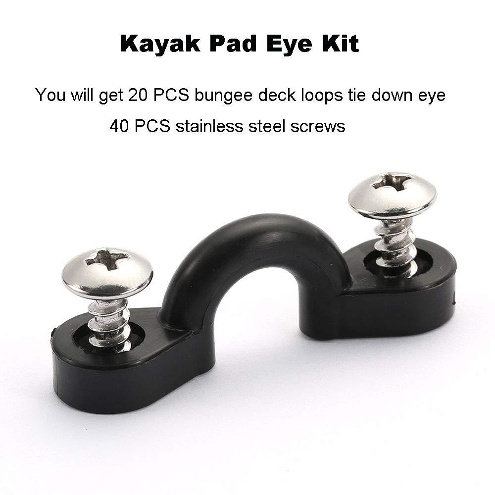 Borogo Borogo Kayak Pad Eye Kit, 20PCS Nylon Bungee Deck Loops Tie Down Pad Eye with 40 Screws for Boat Kayak Deck Rigging Kit