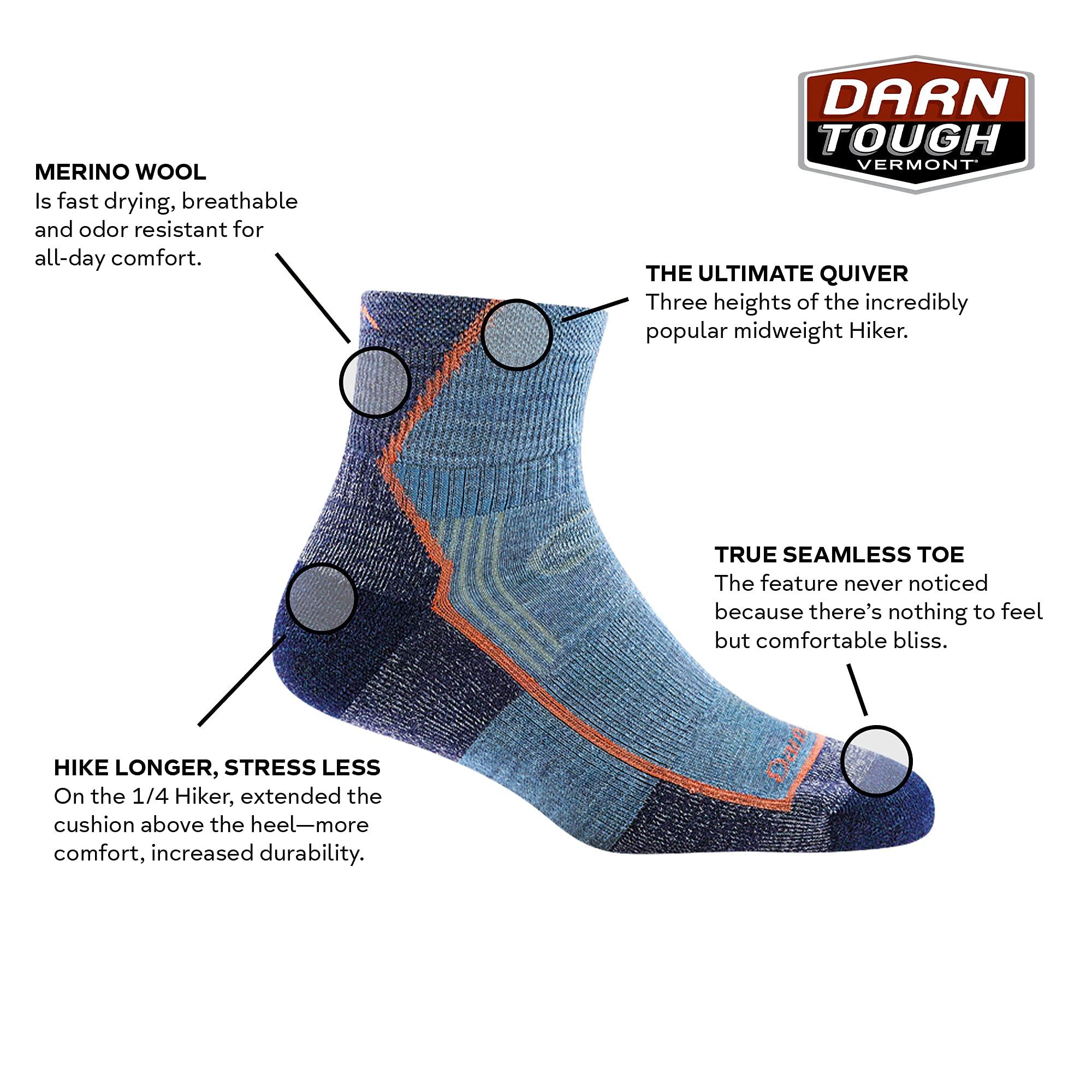 Darn Tough Vermont Darn Tough Vermont Women's Hiker 1/4 Midweight with Cushion Hiking Sock (Style 1958) - Blue/Dusk Denim, Small