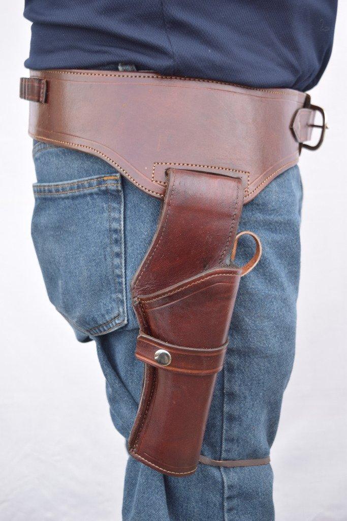 Leathertown USA Gun Holster & Belt Cowboy Western Style Rig .22 Cal Single Drop Holster Standard .22 Barrel Brown Plain Size 34