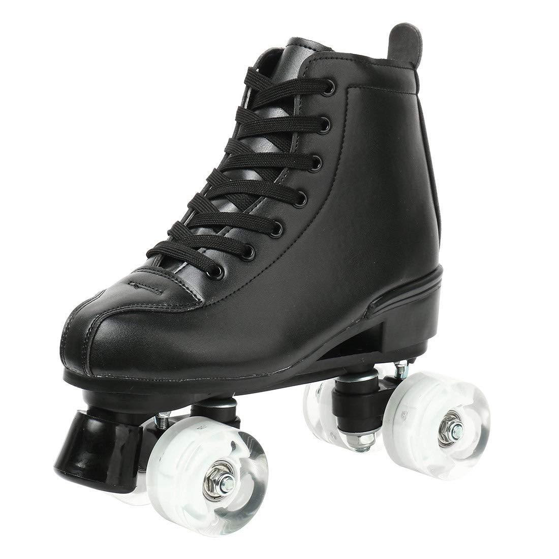 XUDREZ XUDREZ Classic Roller Skates High-Top Double-Row Leather Roller Skates for Women and Men (Black Flash Wheel,8.5)