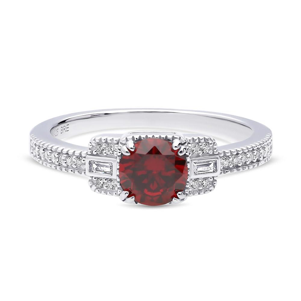 BERRICLE BERRICLE Sterling Silver Vintage Inspired Art Deco Red Cubic Zirconia CZ Fashion Ring for Women, Rhodium Plated Size 6