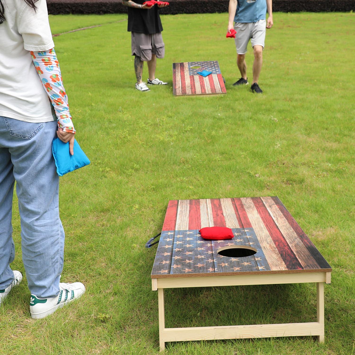 UKASE UKASE Solid Wood Regulation Size Cornhole Set, Portable 2\'x4\' Cornhole Boards, Waterproof Printed Surface and Underneath