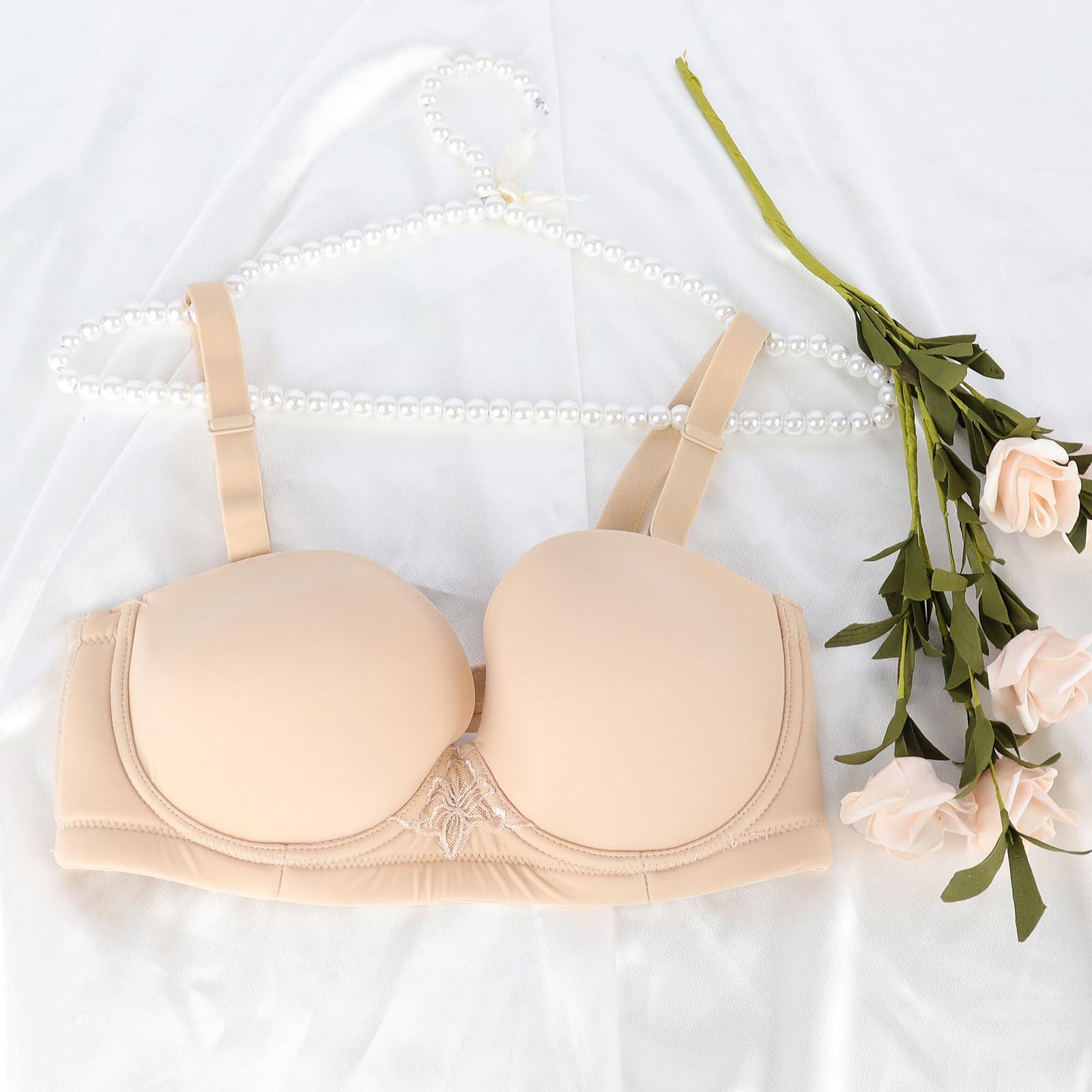 HWDI HWDI 42DDD Strapless Multiway Convertible Bras Underwired Clear Straps Bra for Women Plus Size Beige