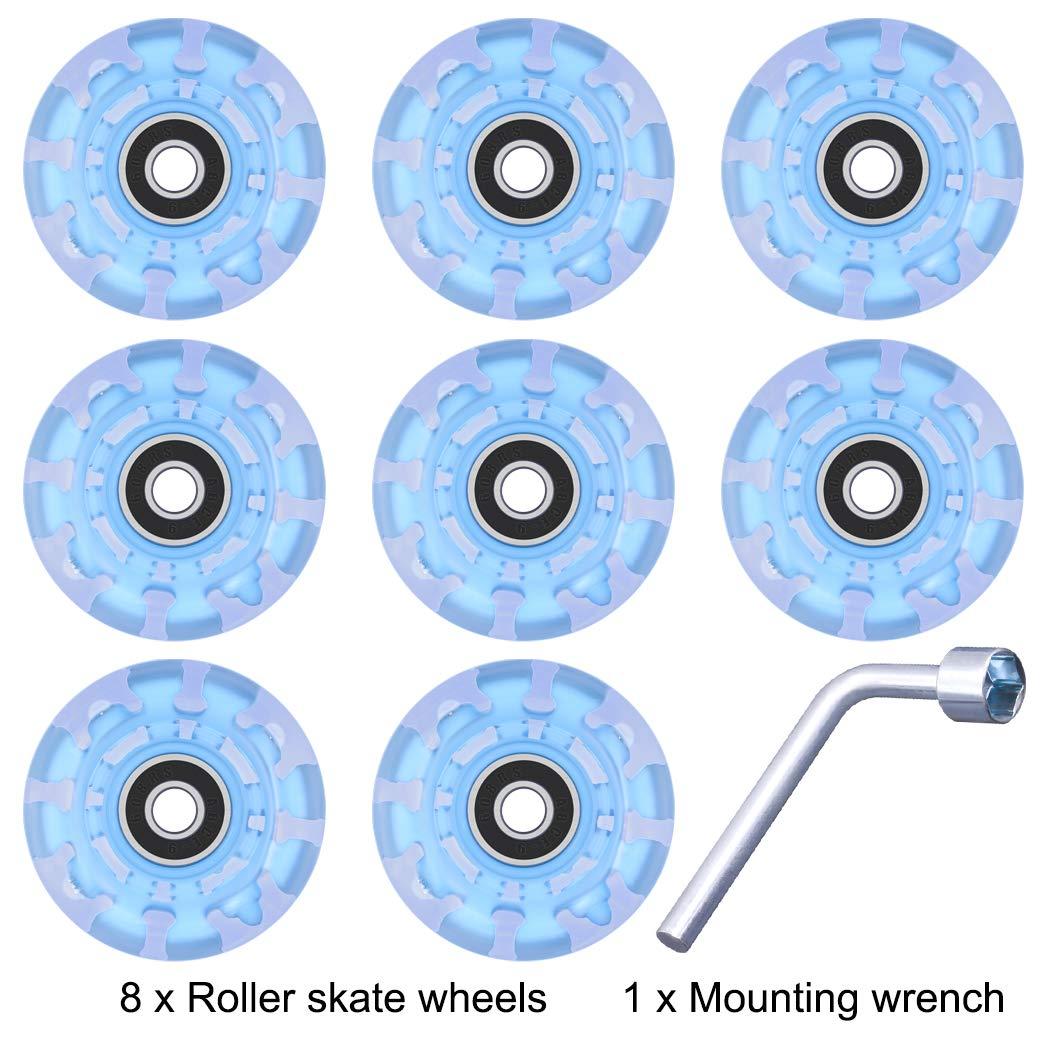 Tanzfrosch Tanzfrosch 8 Pack Roller Skate Wheels with Bearings Installed Quad Light Up Wheels for Double Row Skating and Skateboard 82A 32mm x 58mm