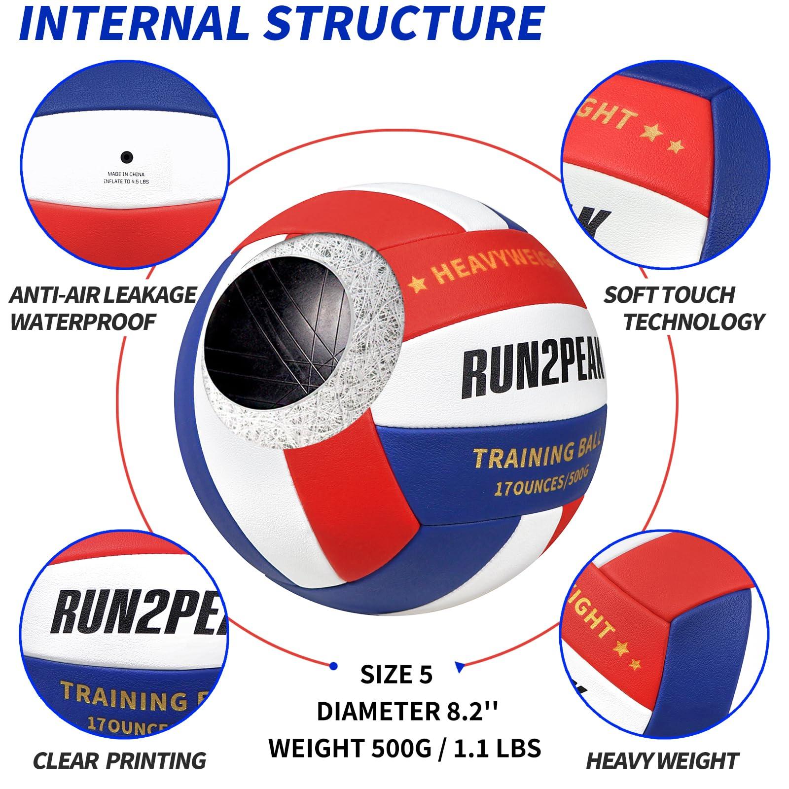 RUN2PEAK RUN2PEAK Heavy Weight Volleyball Setter Training Ball 1.1 Lbs/ 500 G Official Size 5 Volleyballs PU Practice Volley Balls for Indoor Rebounder Equipment Setters Weighted Volleyball Setting Trainer