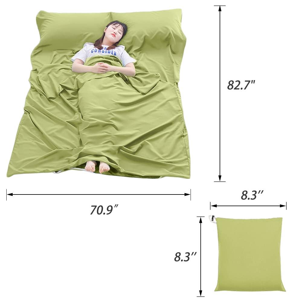 MongByYa MongByYa Sleeping Bag Liner Lightweight Compact Sleeping Bag Sack Portable Clean Travel Sheet Camping Sleep Sheet for Backpacking Hotel Hiking (Field Green, 82.7\" X 63)