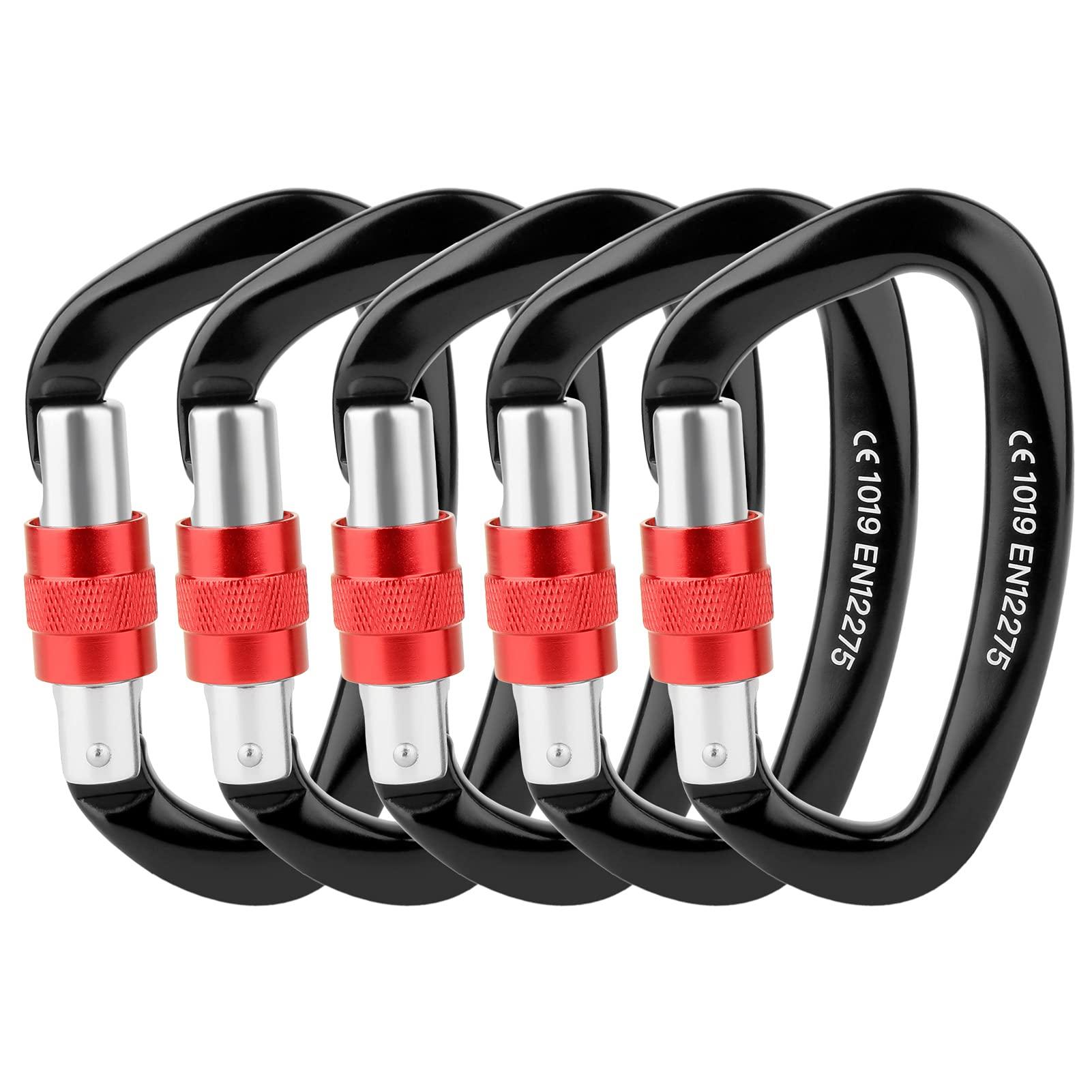 Paliston Locking Carabiner - 25kN 5600lb Climbing Carabiner Screw Gate D Shape Carabiner Black (Pack of 2)