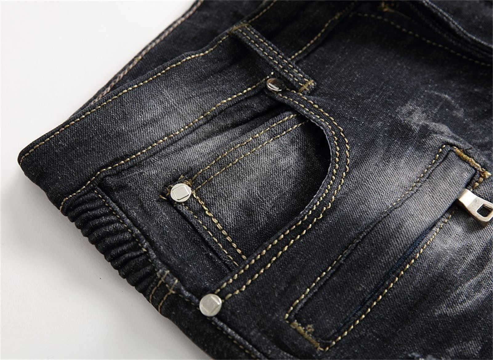 JEsilunmaMY JEsilunmaMY Men's Patchwork Jeans Pants Mid Rise Washed Distressed Denim Pants Casual Stretch Straight Leg Jeans with Pockets (Black,36)