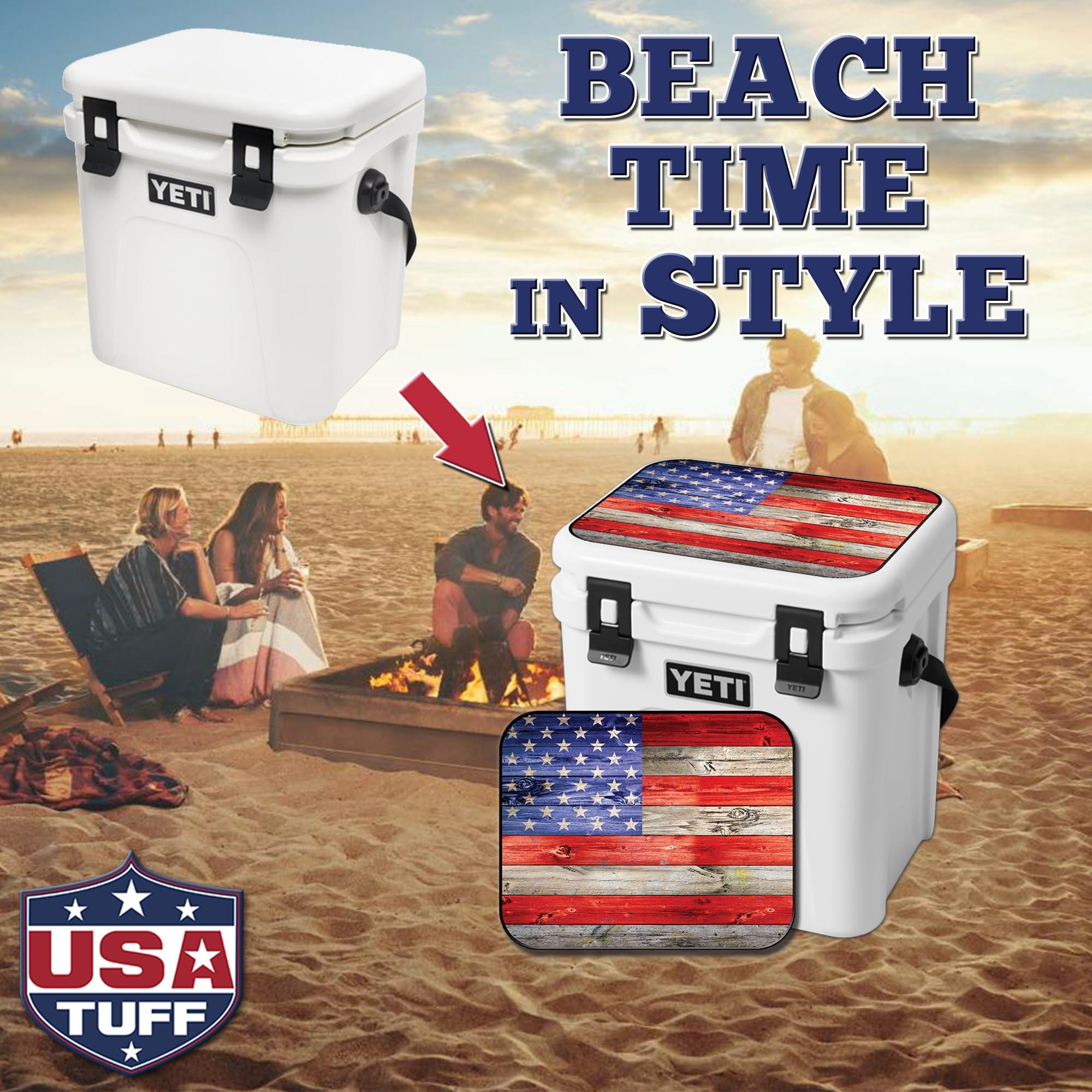 USATuff USATuff Vinyl Cooler Lid Kit Compatible with YETI 24 qt Roadie | Easy Peel & Stick Application Cooler Skin Decal Wrap | Durable Pre-Cut Pieces | Made for Outdoor Use - USA Flag Color