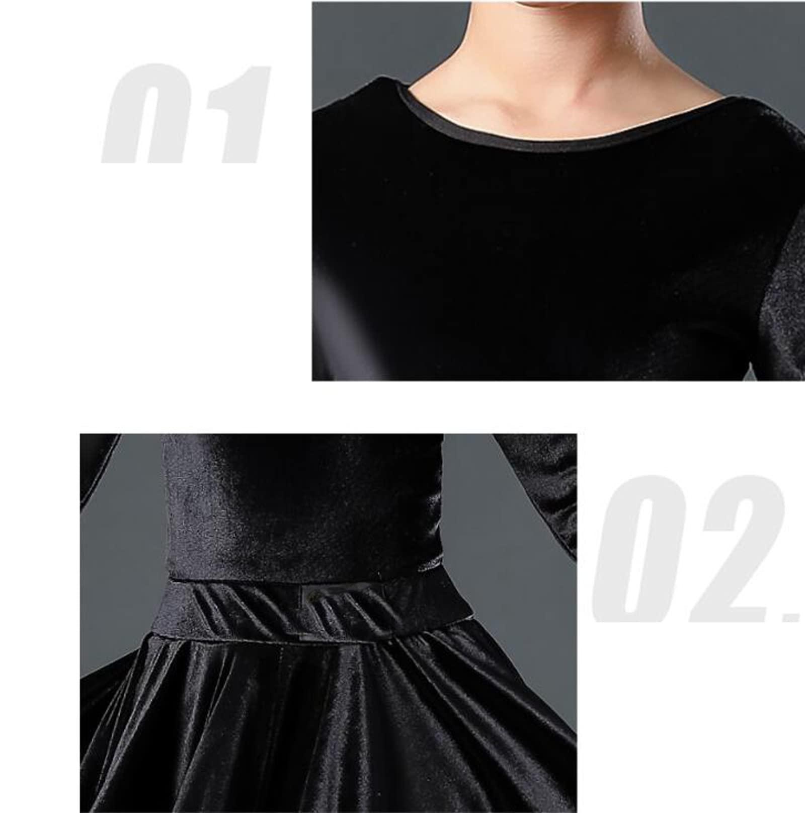 OTMYIGO OTMYIGO Girl Latin Dance Dress Tango Salsa Dancewear Dress Ballroom Competition Party Stage Performance Practice Costumes,Black,3XS