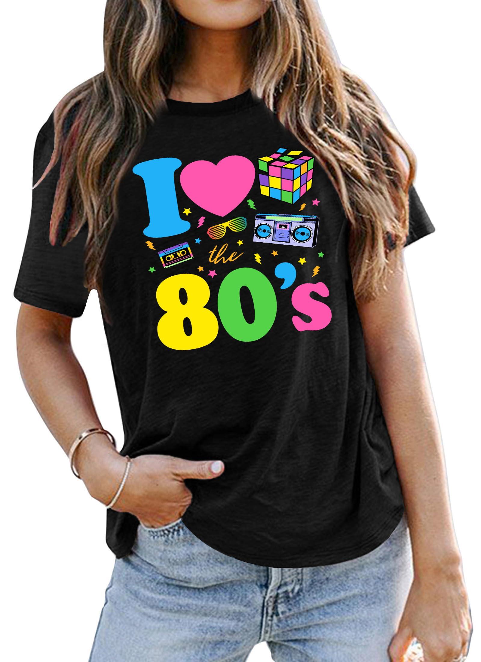 YI XIANG RAN YI XIANG RAN 80s Shirt for Women: I Love The 80's Shirt Vintage 80s Shirts Casual Retro 80s Outfits Fashion 80s Nostalgia Tees Tops(Black, XX-Large)