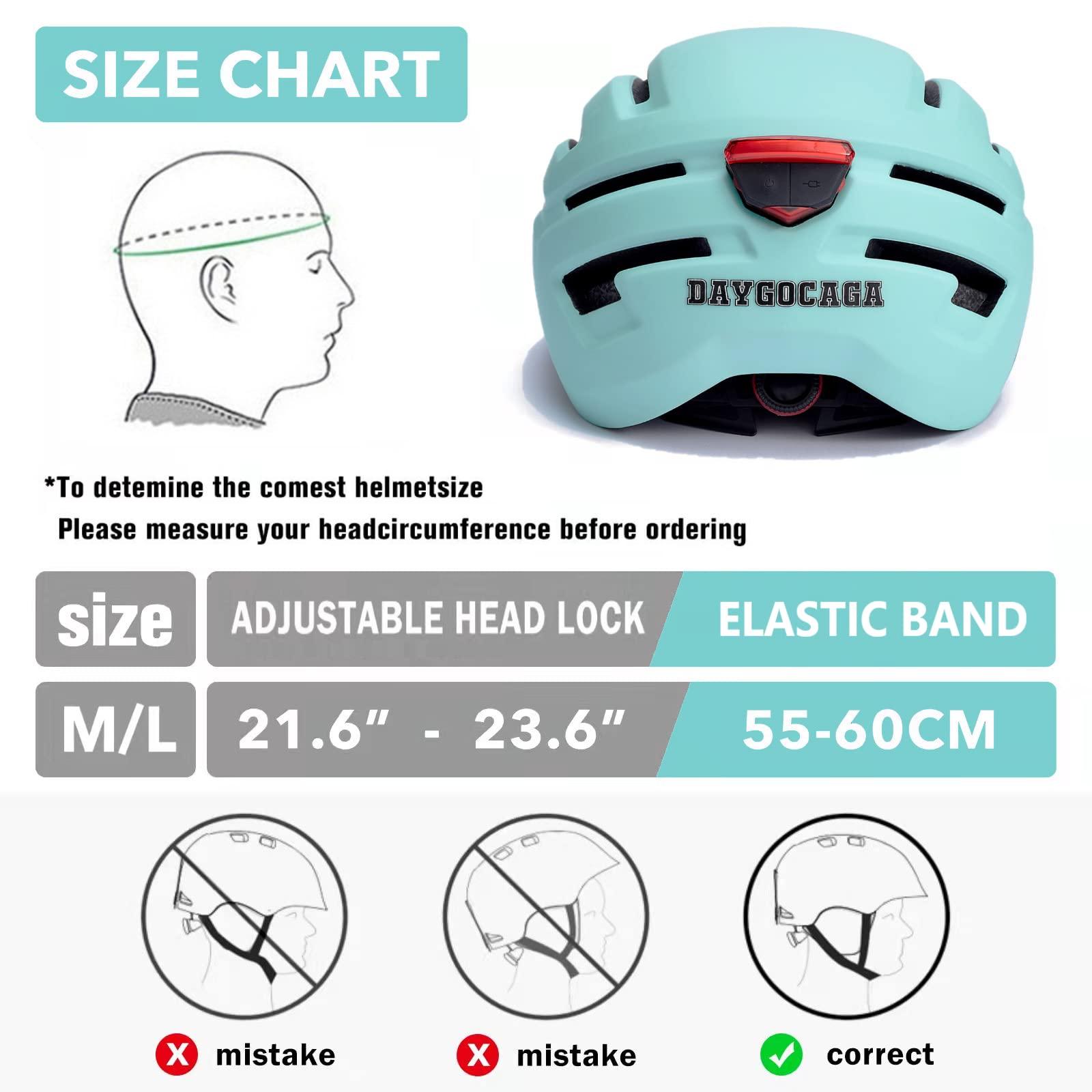 DAYGOCAGA DAYGOCAGA Adult Bike Helmet for Men Women, Mountain Road Bicycle Helmet with USB Rechargeable Taillight, Matte Mint