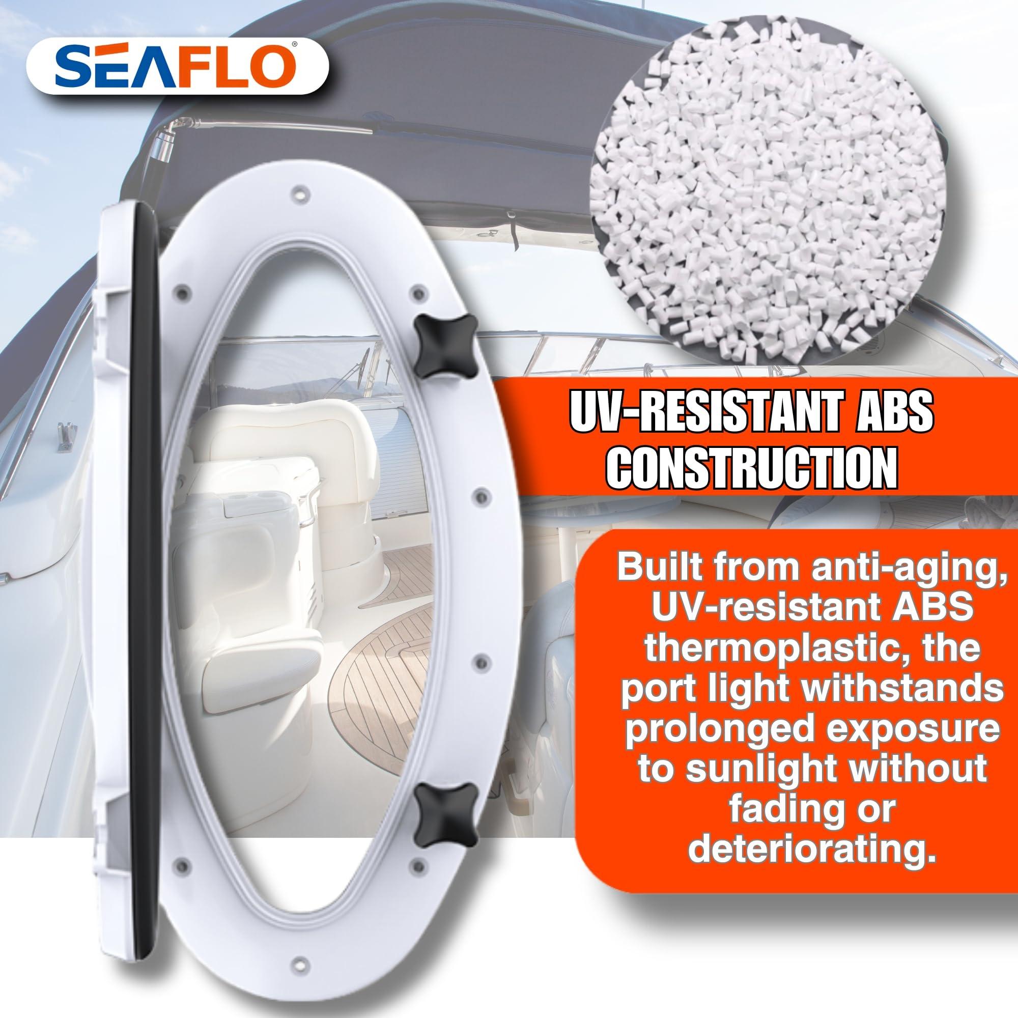 SEAFLO SEAFLO 16.1\" x 8.6\" Elliptical Oval Porthole Portlight Window - ABS Plastic & Tempered Glass, White, for Boat, Yacht, and Marine Applications