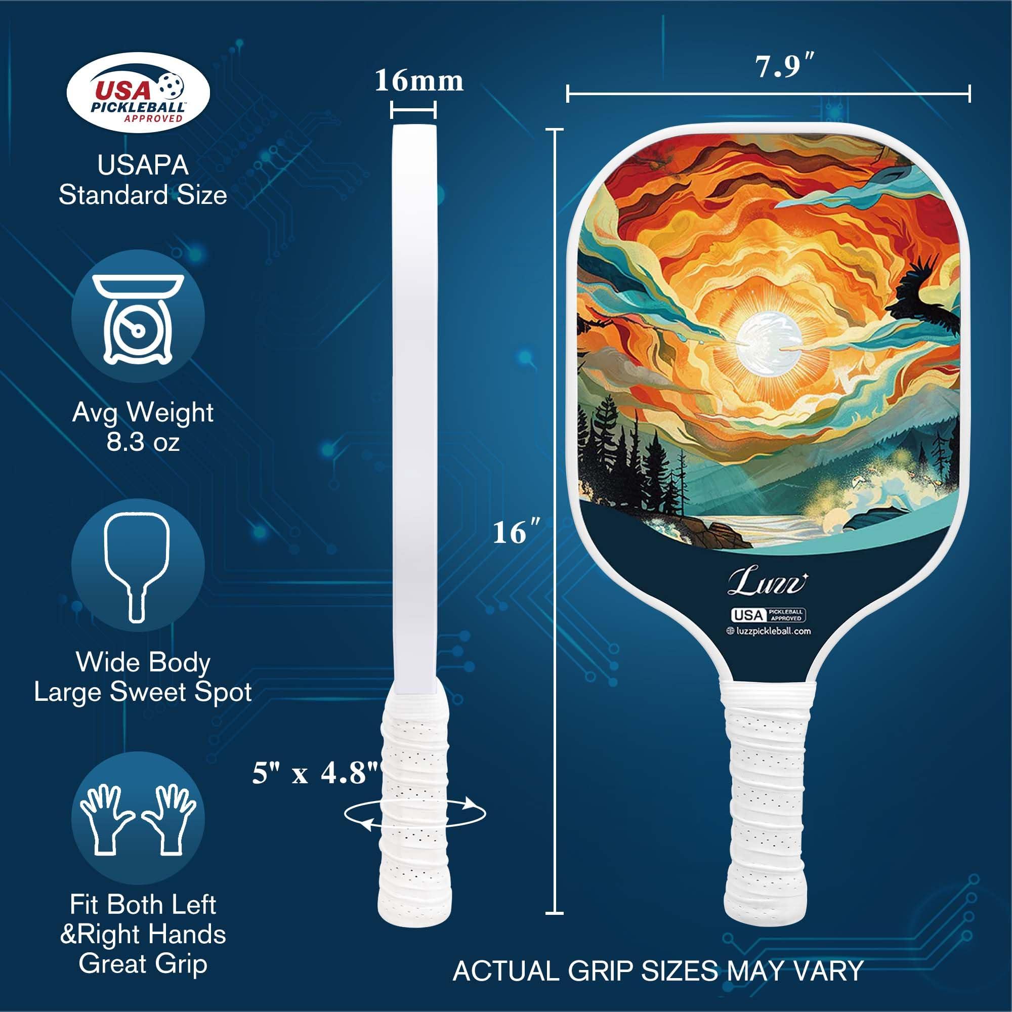 LUZZ PICKLE Luzz Carbon Fiber Pickleball Paddles, Sandblasted Surface USAPA Approved Pickleball Rackets for Beginners Increased Spin Control Pickle Ball Paddle Set for Men,Women,Pros,Adults,Sunset