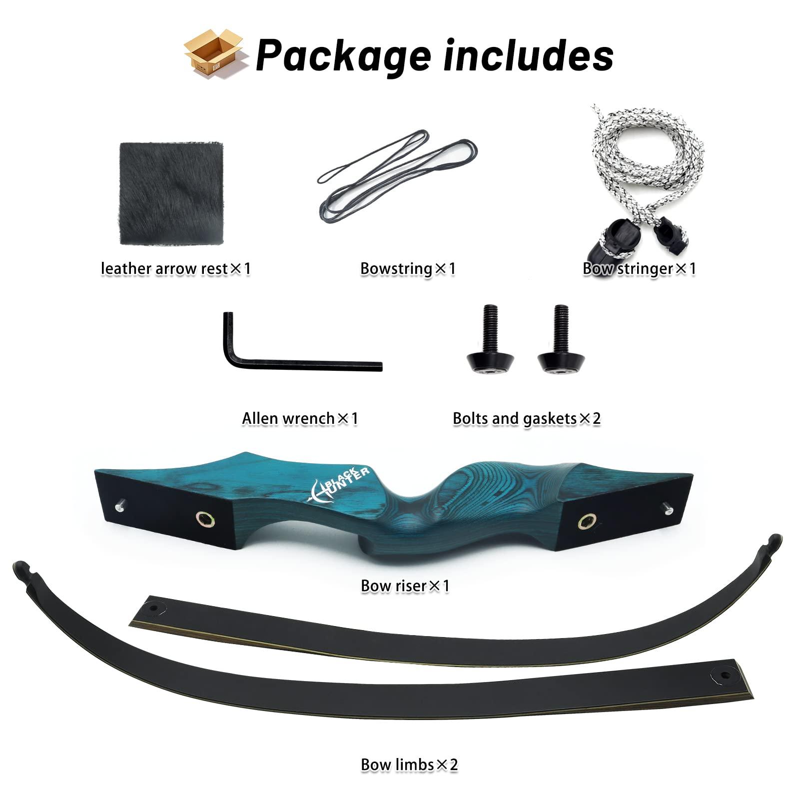 OBTOUTDOOR 60\" Black Hunter Takedown Recurve Bow Left Hand 20-60LBS Left Hand Bows Wooden Riser Hunting Bow for Adults Target Practice (60LBS)