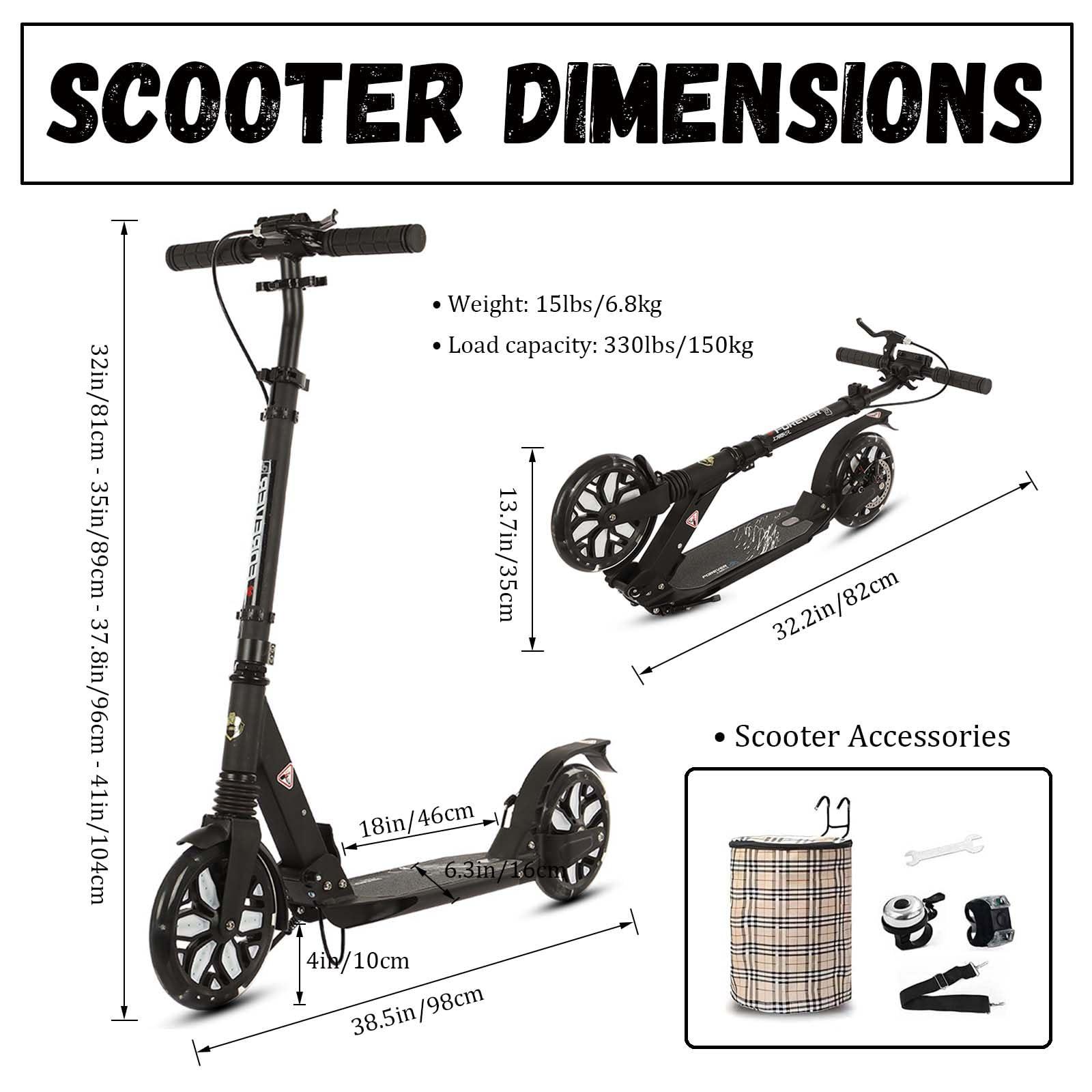GLDDFDG GLDDFDG Folding Scooter for Adults, Commuter Kick Scooter 300 lbs Capacity, Big Wheels Scooters for Kids 8 Years and up, Adjustable Height, Aluminum,Black