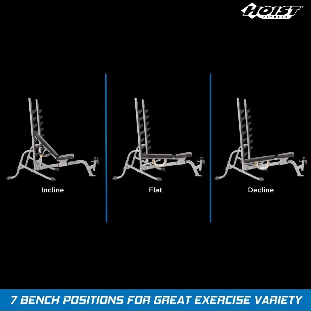 HOIST FITNESS HOIST Fitness Olympic Weight Bench 7-Position Adjustable Foldable Strength Training Bench for Flat, Incline & Decline Workouts | Compact Home Gym Bench (Accessories Not Included)
