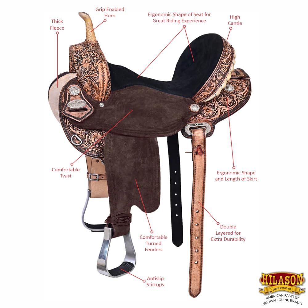 HILASON HILASON Western Horse Treeless Saddle American Leather Trail Barrel Tack | for Horses