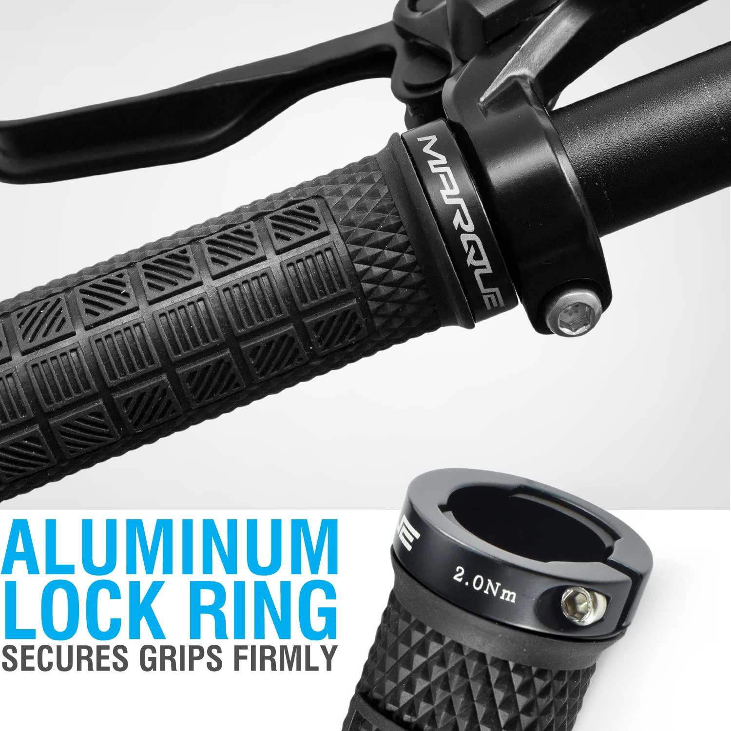 MARQUE Marque Grapple Mountain Bike Handlebar Grips Single Lock-On Ring MTB and BMX Bicycle Handle Bar with Non-Slip Grip (Phantom Black)