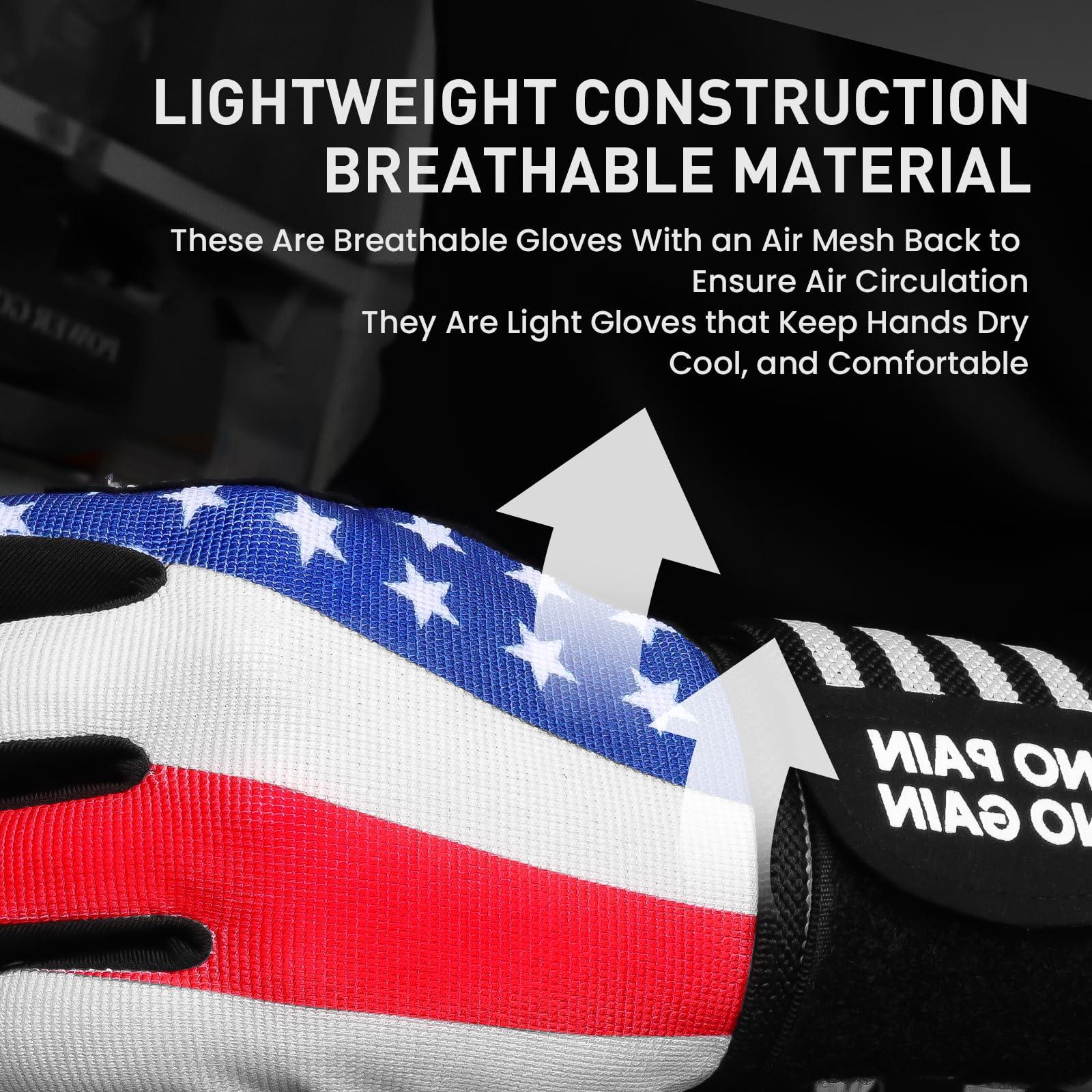 FINGER TEN FINGER TEN Weightlifting Workout Gloves Full Half Finger with Wrist Strap Support, Padded Grip for Weight Lifting Gym Fitness Exercise Training Men Male (USA Flag, Large)