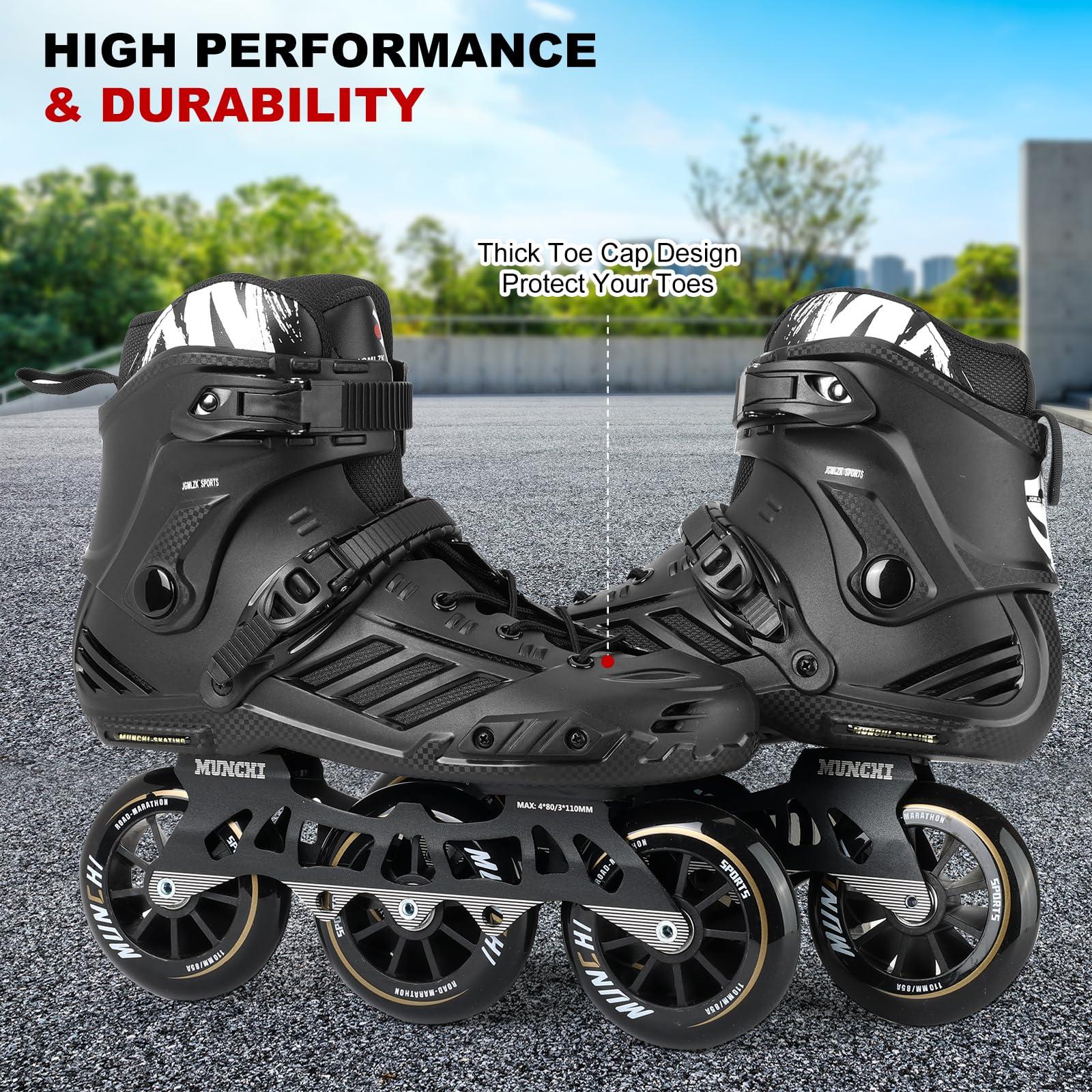 JGMLZK 3 Wheels Fitness Inline Speed Skates for Unisex110mm Roller Skates Blades (Black, Men 6/Women 7 38)