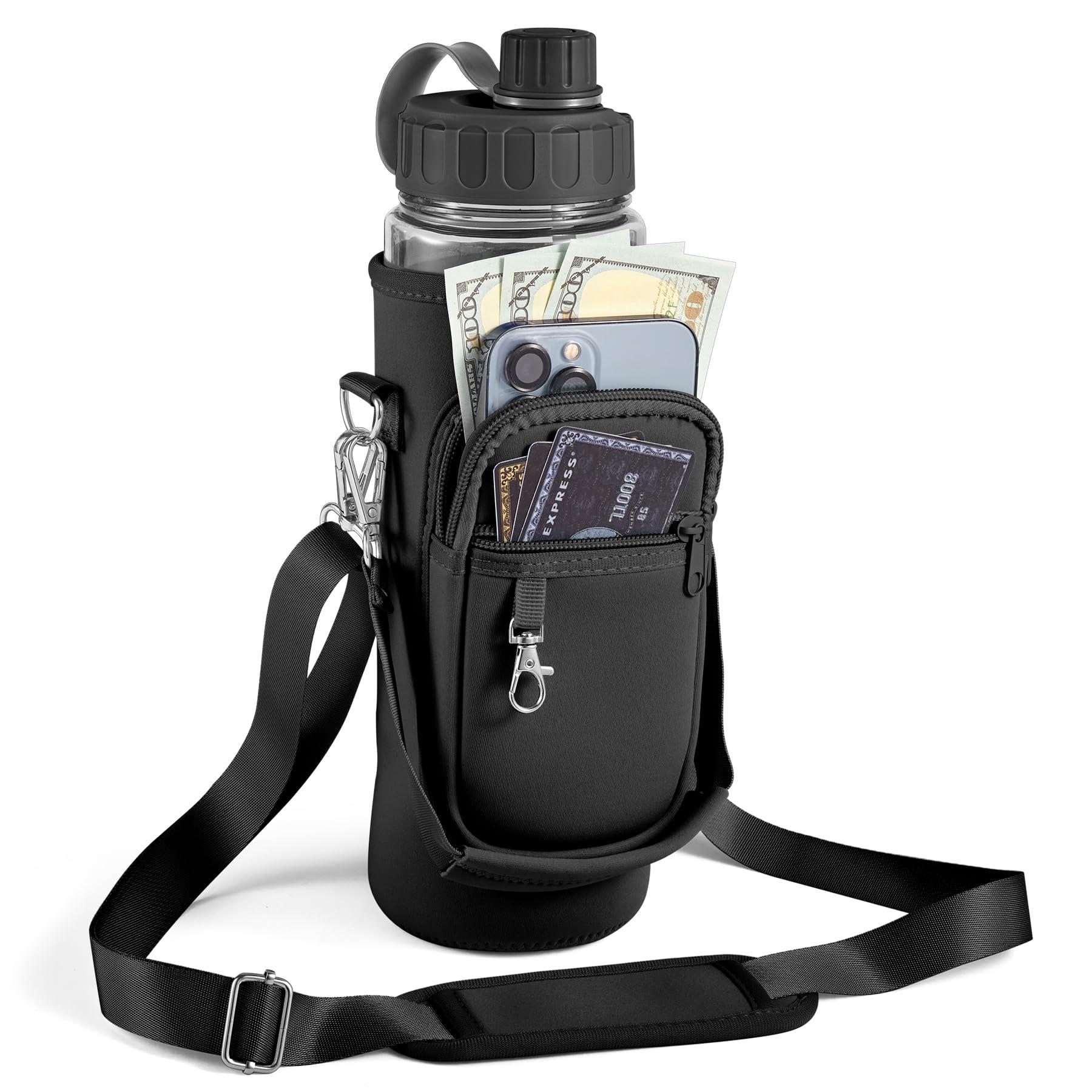 Noxgifix Noxgifix Water Bottle Holder with Strap,Water Bottle Bag,32/40 oz Large Capacity,Adjustable Shoulder Hand Strap,2 Phone Pocket Water Bottle Holder,Water Bottle Accessories for Camping Running Walking