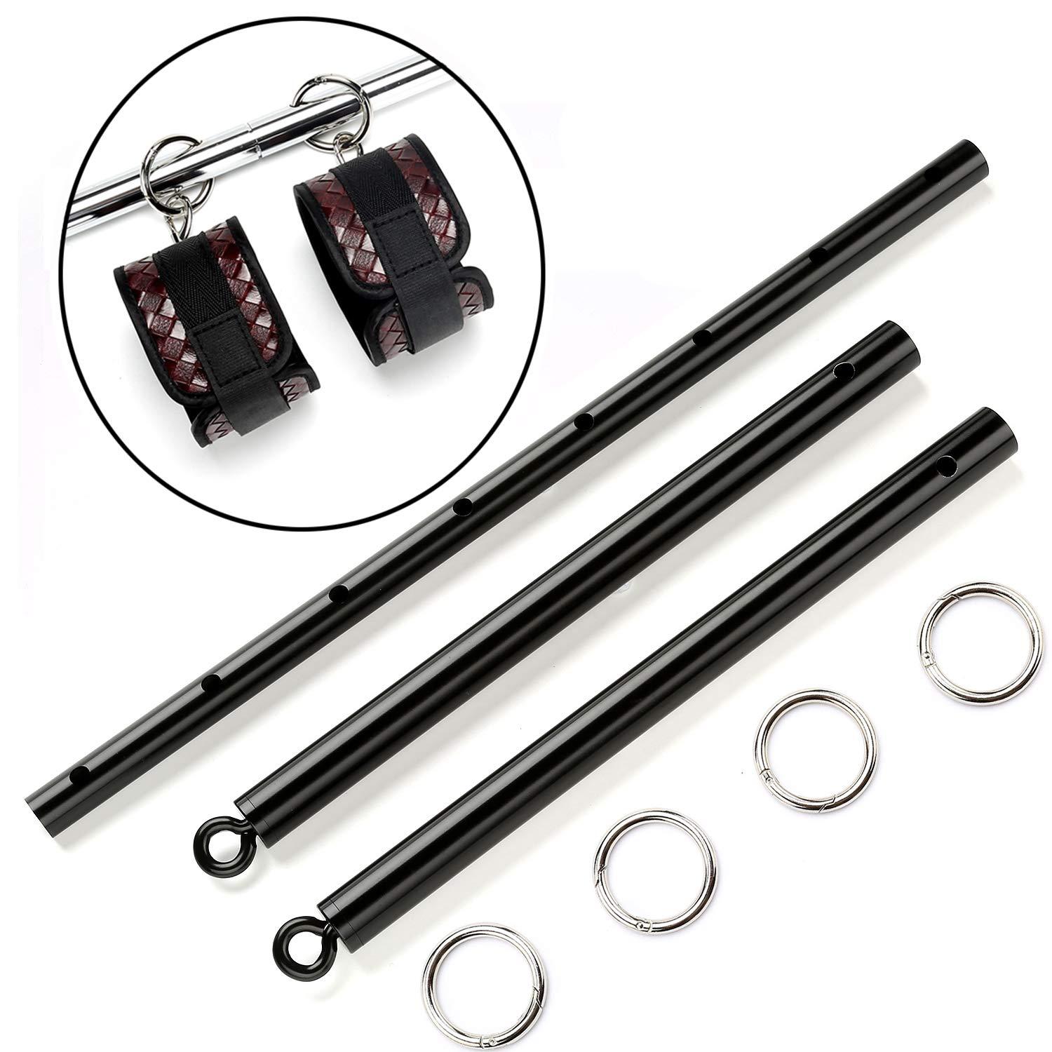 EXREIZST EXREIZST Black Expandable Spreader Bar with 4 Brown Adjustable Leather Straps Set Sports Aid Training Kit (Black and Brown)