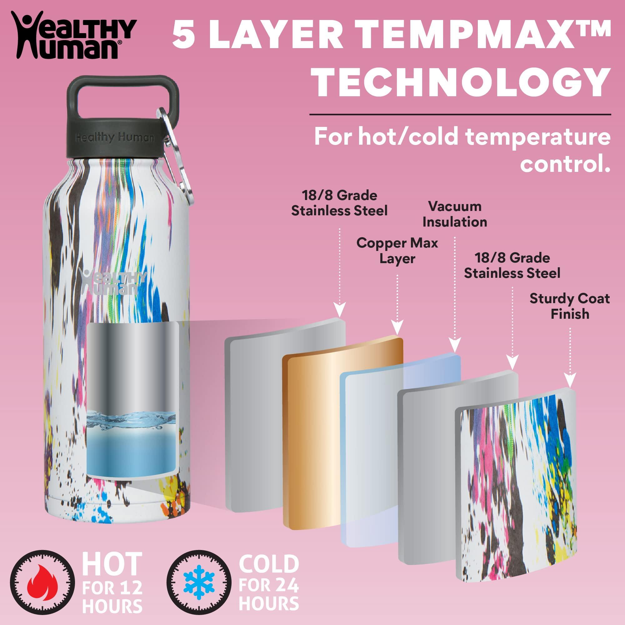 Healthy Human Healthy Human Stainless Steel Water Bottle, Double Walled Vacuum Insulated Tumblers, Travel Bottles with Leak Proof Lid for Adults, Picnic, Camping, Hiking, Outdoor, 16 oz (473 ml), Art Deco